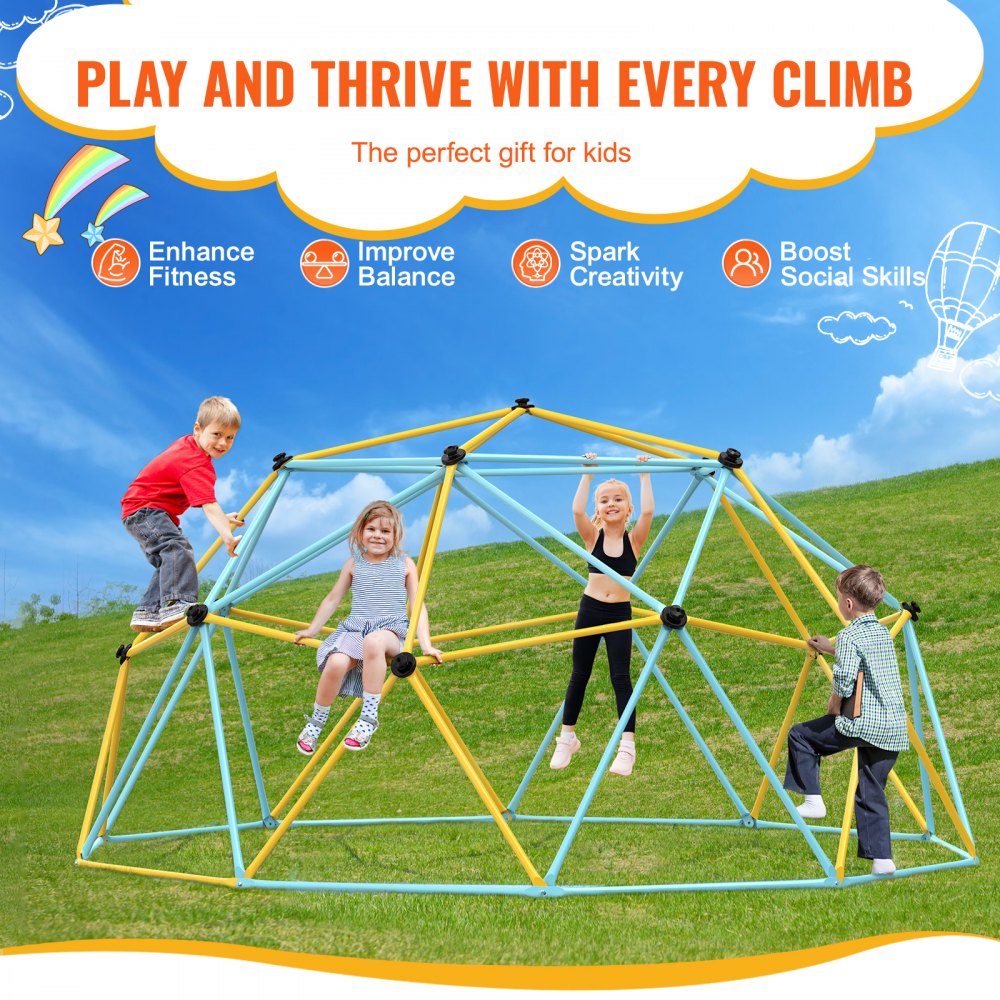 VEVOR Climbing Dome, 3.66 m geometric dome climbing play center for children aged 3 to 10 years, climbing frame with 340 kg load capacity, with climbing handles, outdoor play equipment for garden or backyard