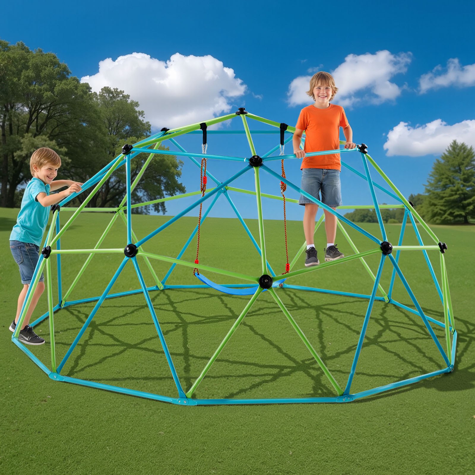 VEVOR Cúpula de Escalada 305 cm Juego de Cúpula Geométrica con Columpio y Hamaca Capacidad de Carga de 453 kg para Niños de 3 a 10 Años Juego de Domo de Escalada para Jardín, Parque, Exterior