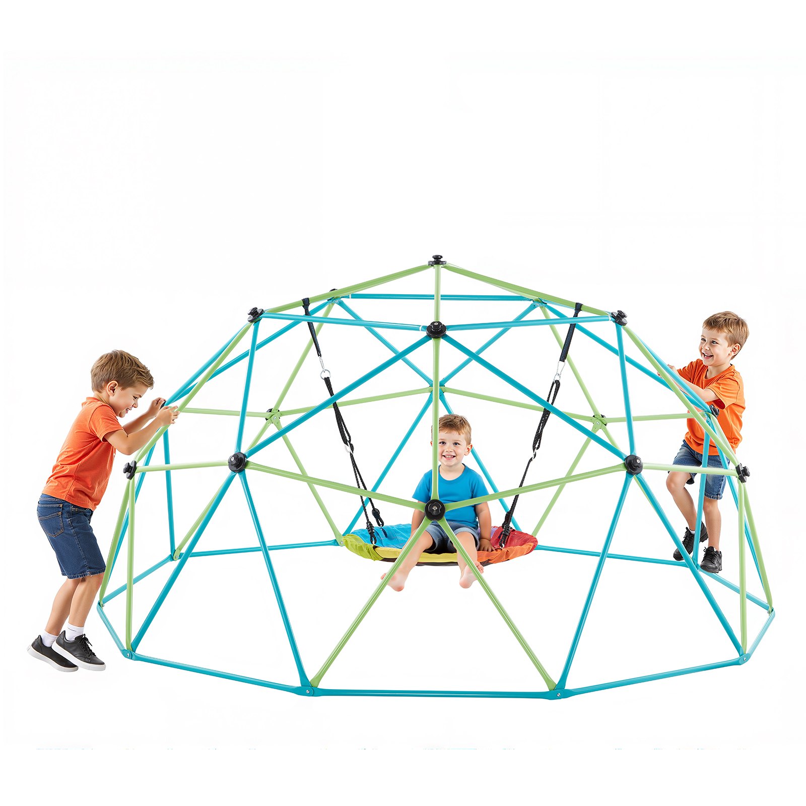 VEVOR Climbing Dome, 305cm Geometric Dome Climber with Saucer Swing, 453kg Loading Kid's Jungle Gym Playground, Easy-Assembly Outdoor Backyard Climbing Equipment for Boys Girls 3 to 10 Years Old