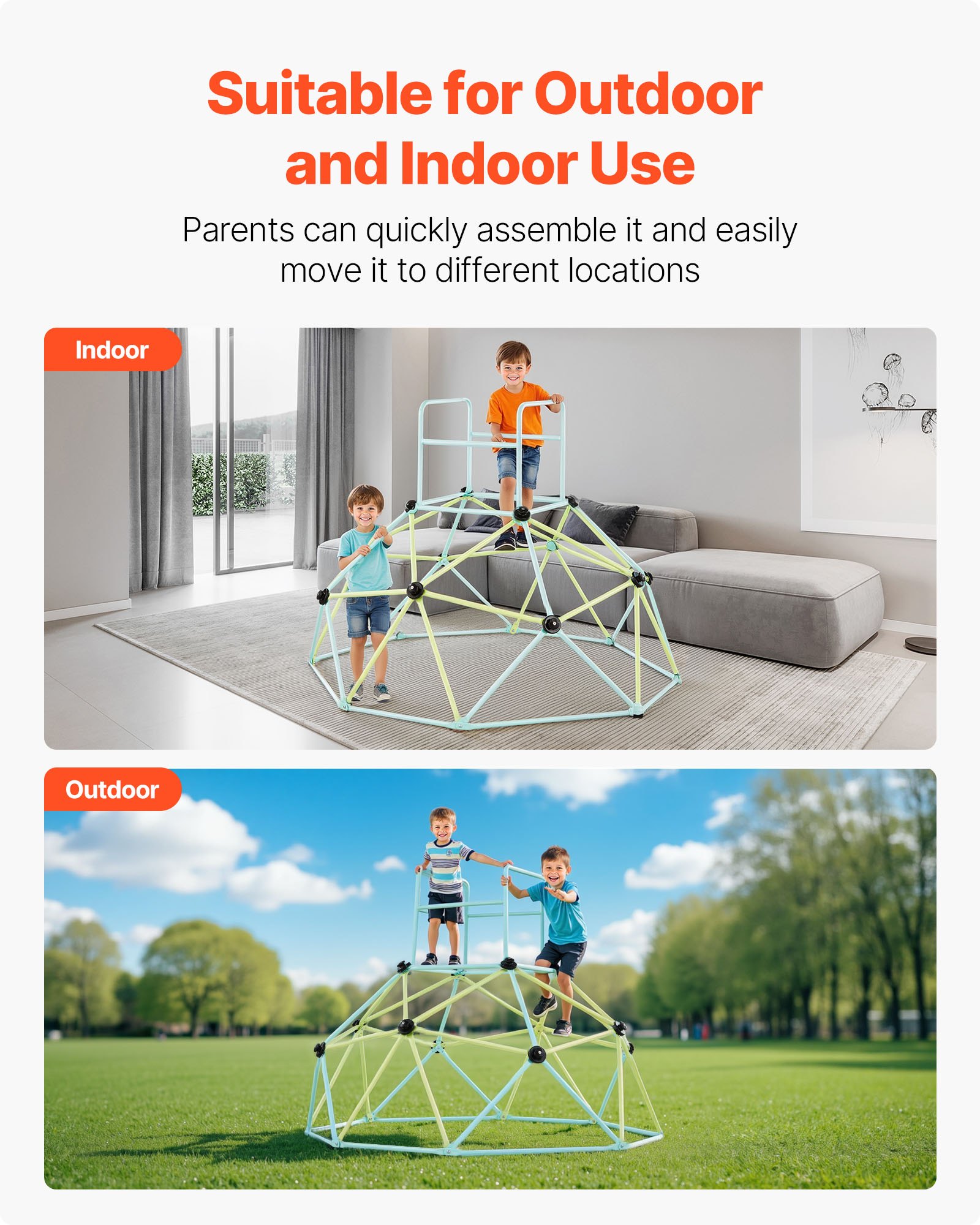 VEVOR Cúpula de Escalada 183 x 183 x 133,5 cm Juego de Cúpula Geométrica Capacidad de Carga de 270 kg para Niños de 3 a 10 Años Juego de Domo de Escalada para Jardín, Patio, Parque, Exterior