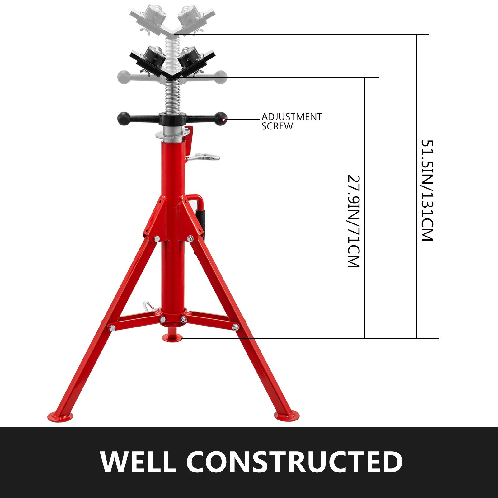 VEVOR Soporte para Tubería Plegable con Cabeza en V de Transferencia de 2 Bolas y Patas Plegables 1134 kg Altura Ajustable 71-131 cm Tipo 1107A Adecuado para la Mayoría de Los Trabajos de Tubería