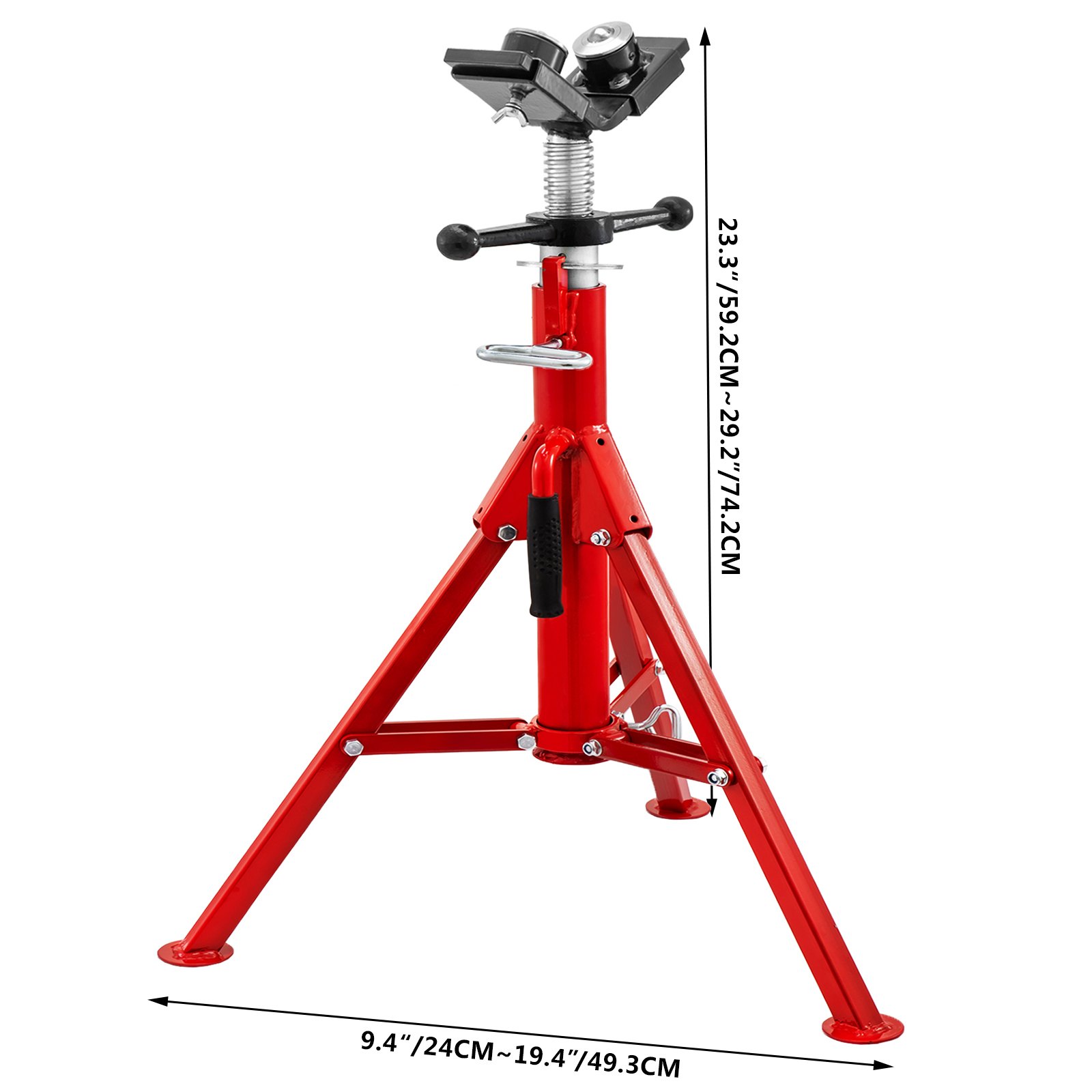 VEVOR Soporte para Tubería Plegable con Cabeza en V de Transferencia de 2 Bolas y Patas Plegables 1134 kg Altura Ajustable 71-131 cm Tipo 1107A Adecuado para la Mayoría de Los Trabajos de Tubería