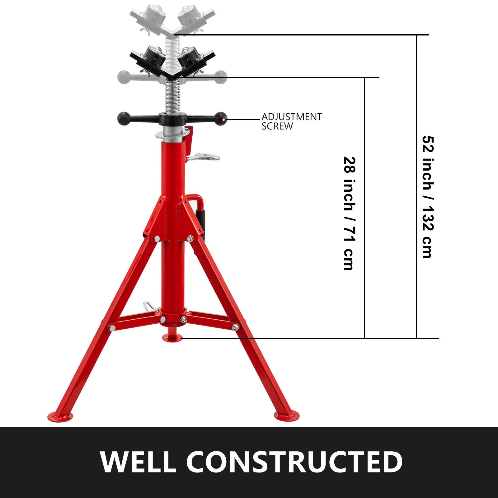 VEVOR Soporte para Tubería Plegable con Cabeza en V de Transferencia de 4 Bolas y Patas Plegables 2 T Altura Ajustable 71 - 131 cm Tipo 1107B Adecuado para la Mayoría de Los Trabajos de Tubería