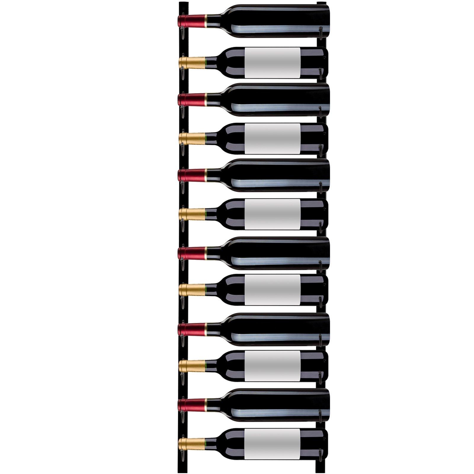 VEVOR Botellero Vertical de Pared 12 Botellas Estante Vertical para Vino 1220x150x25 mm Botellero Metálico de Pared Vertical de Acero Q235 con Recubrimiento para Colgar Toallas Botellas de Vino Negro