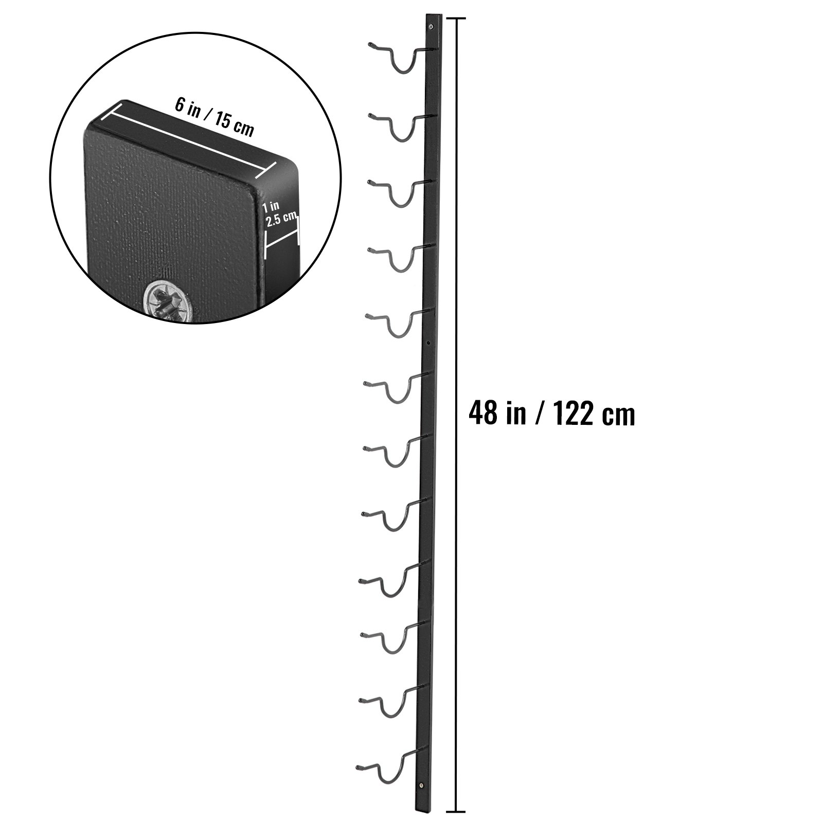 VEVOR Botellero Vertical de Pared 12 Botellas Estante Vertical para Vino 1220x150x25 mm Botellero Metálico de Pared Vertical de Acero Q235 con Recubrimiento para Colgar Toallas Botellas de Vino Negro
