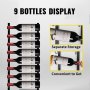 Botellero de pared VEVOR para montar en la pared que muestra 9 botellas con almacenamiento separado y cómodo.