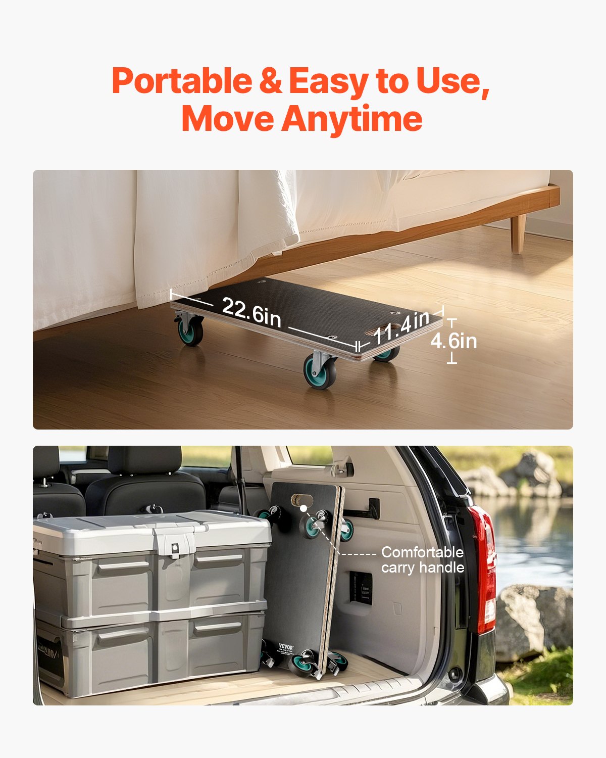 VEVOR Dolly, 250 kg Load Capacity, Furniture Transport Trolley with 4 Quiet TPR Wheels, Rectangular Transport Dolly for Piano, Furniture, Couch, Washing Machine, Refrigerator, Set of 2, Black