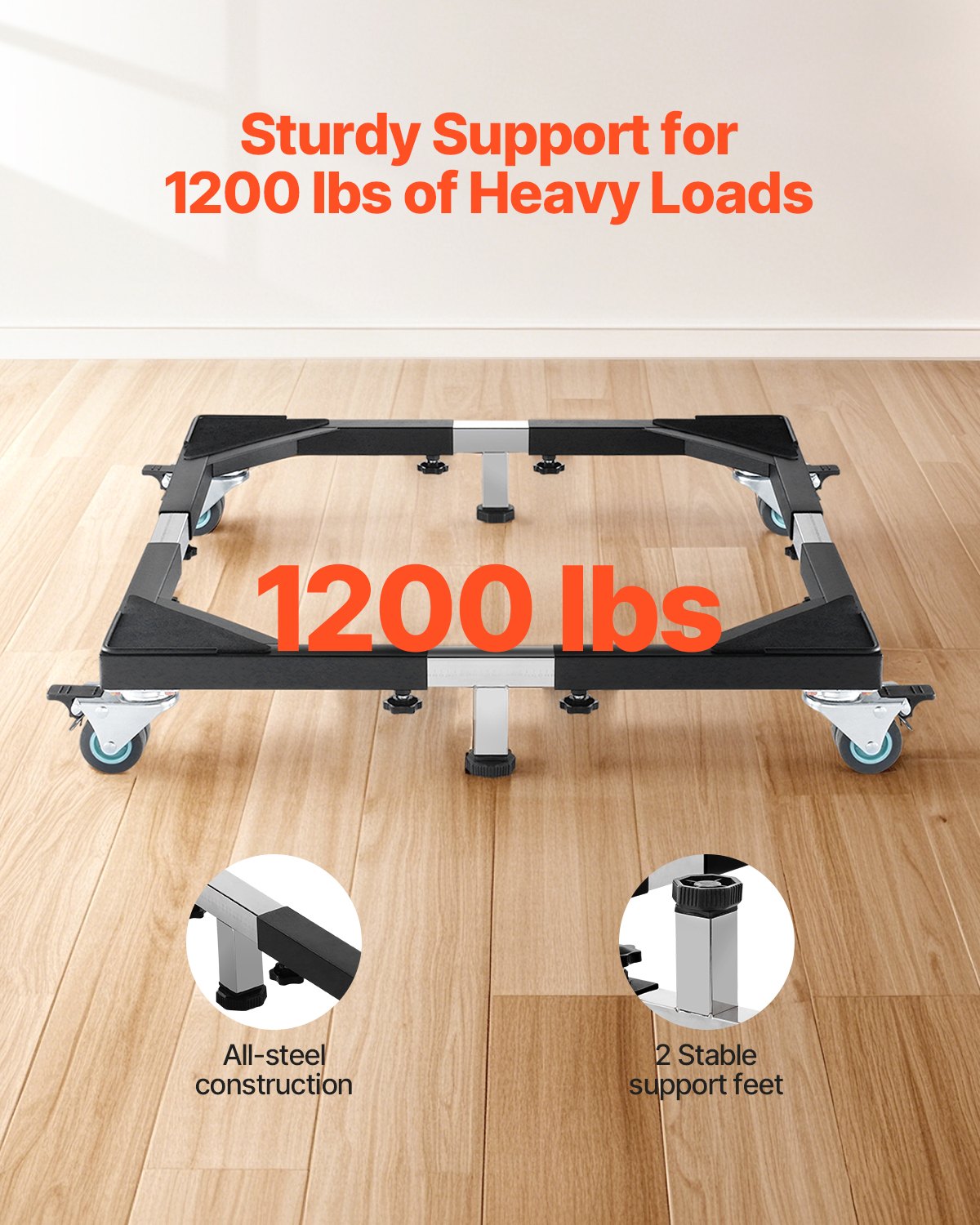 VEVOR Base Móvil para Muebles 930 x 810 x 100 mm con 8 Ruedas Gemelas con Bloqueo y 4 Frenos, Capacidad de Carga de 544 kg, Plataforma Rodante Ajustable de 584,2-929,64 mm para Lavadora, Frigorífico