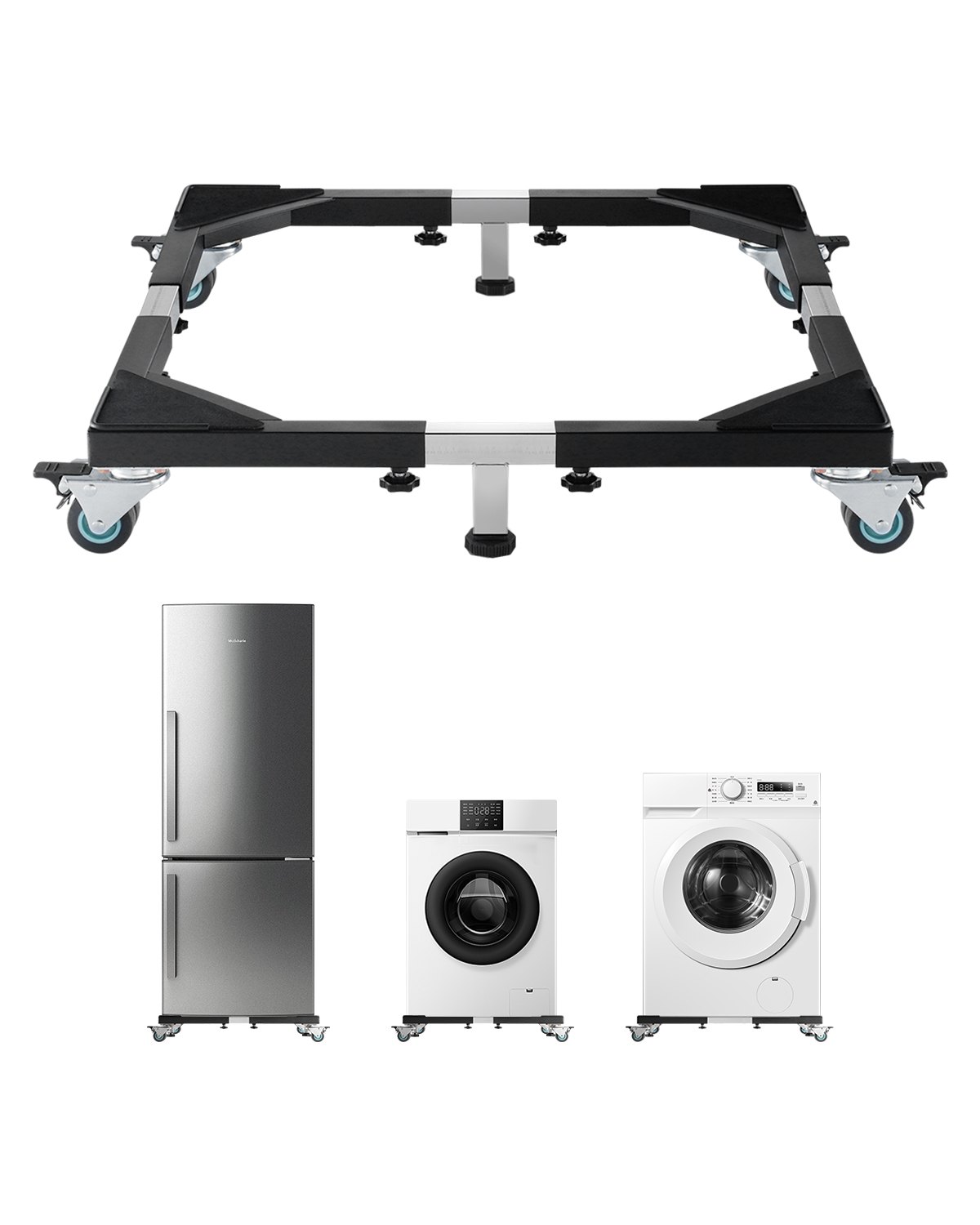 VEVOR Base Móvil para Muebles 930 x 810 x 100 mm con 8 Ruedas Gemelas con Bloqueo y 4 Frenos, Capacidad de Carga de 544 kg, Plataforma Rodante Ajustable de 584,2-929,64 mm para Lavadora, Frigorífico