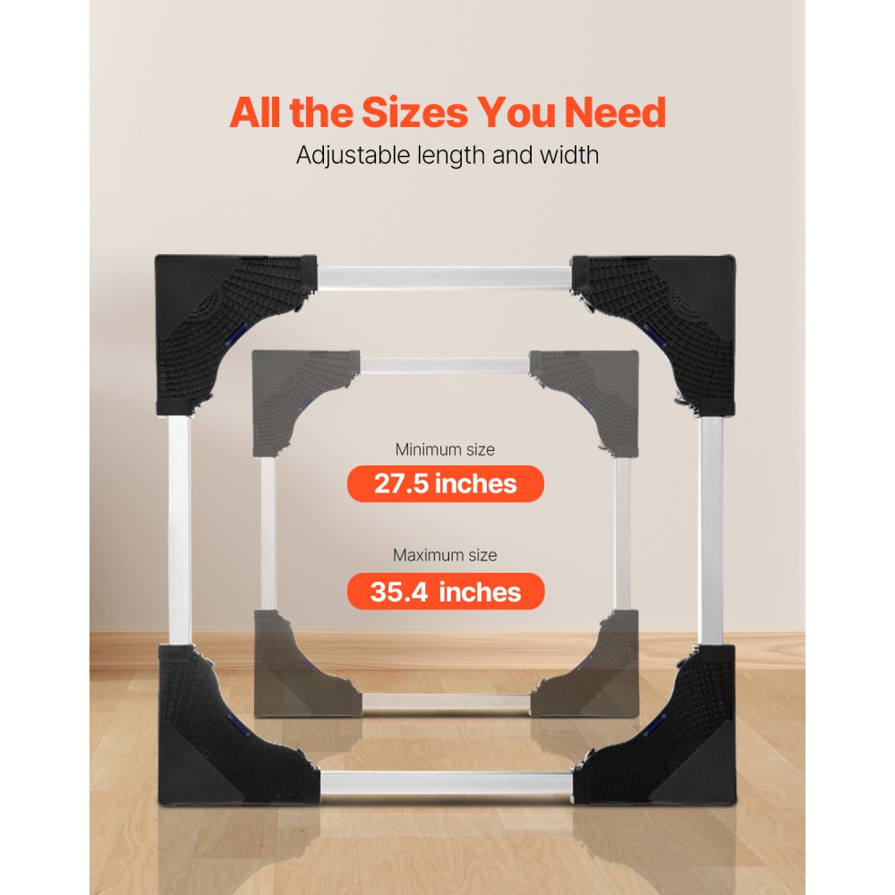 VEVOR Washing Machine Pedestal Base, 500 kg Load Capacity, Mobile Base with Lockable Twin Wheels & 4 Brakes, 69.85-89.9 cm Adjustable Furniture Trolley for Washing Machine, Refrigerator & Dryer