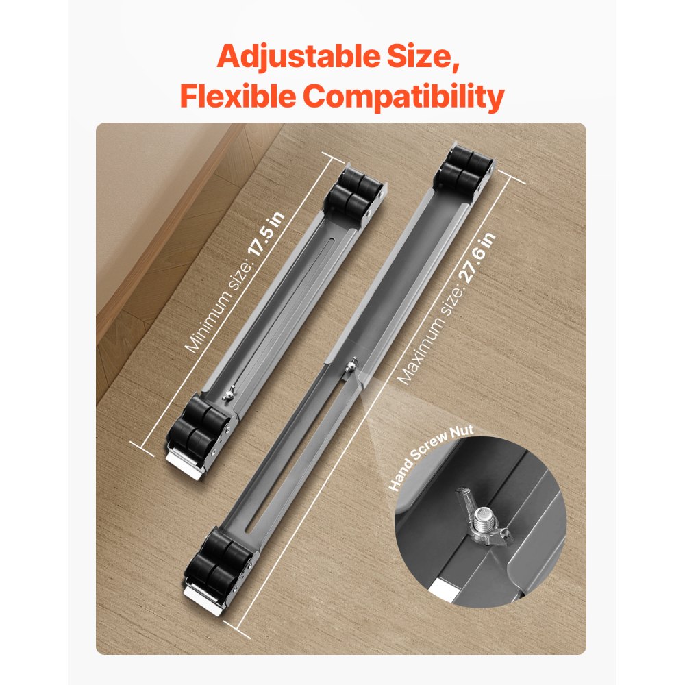 VEVOR Plataforma Rodante para Muebles de 700 x 50 x 40 mm con Base Ajustable, Capacidad de Carga de 149,7 kg, Rodillos Extensibles para Electrodomésticos, Lavadora, Frigorífico y Secadora, Gris