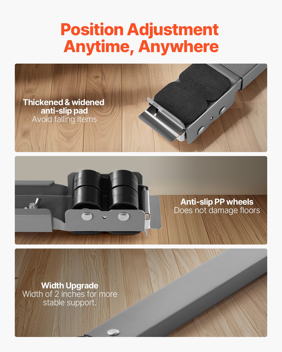 VEVOR Plataforma Rodante para Muebles de 700 x 50 x 40 mm con Base Ajustable, Capacidad de Carga de 149,7 kg, Rodillos Extensibles para Electrodomésticos, Lavadora, Frigorífico y Secadora, Gris