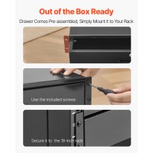 VEVOR Cajón para Montaje en Rack de 2U, Carga de 22,68 kg, Cajón Deslizante con Cerradura y Orificios para Gestión de Cables, para Rack o Gabinete de AV para Servidores de Equipos de Red de 48,26 cm