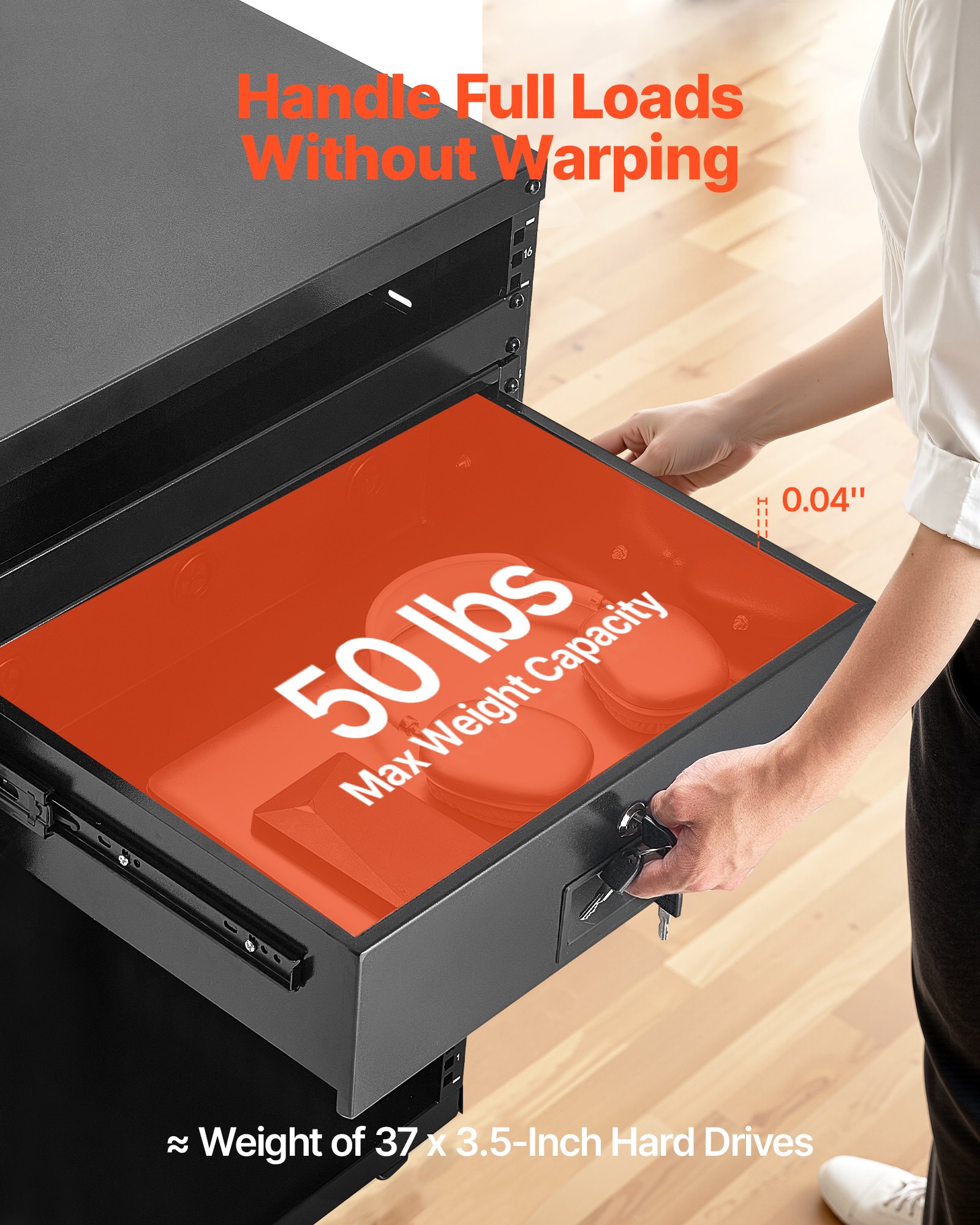 VEVOR 3U Rack Mount Drawer, 22.68 kg Max Load-Bearing, Lockable Server Cabinet Case, Sliding Drawer with Lock and Cable Management Holes, for Network Equipment Server AV Rack or Cabinet Enclosure