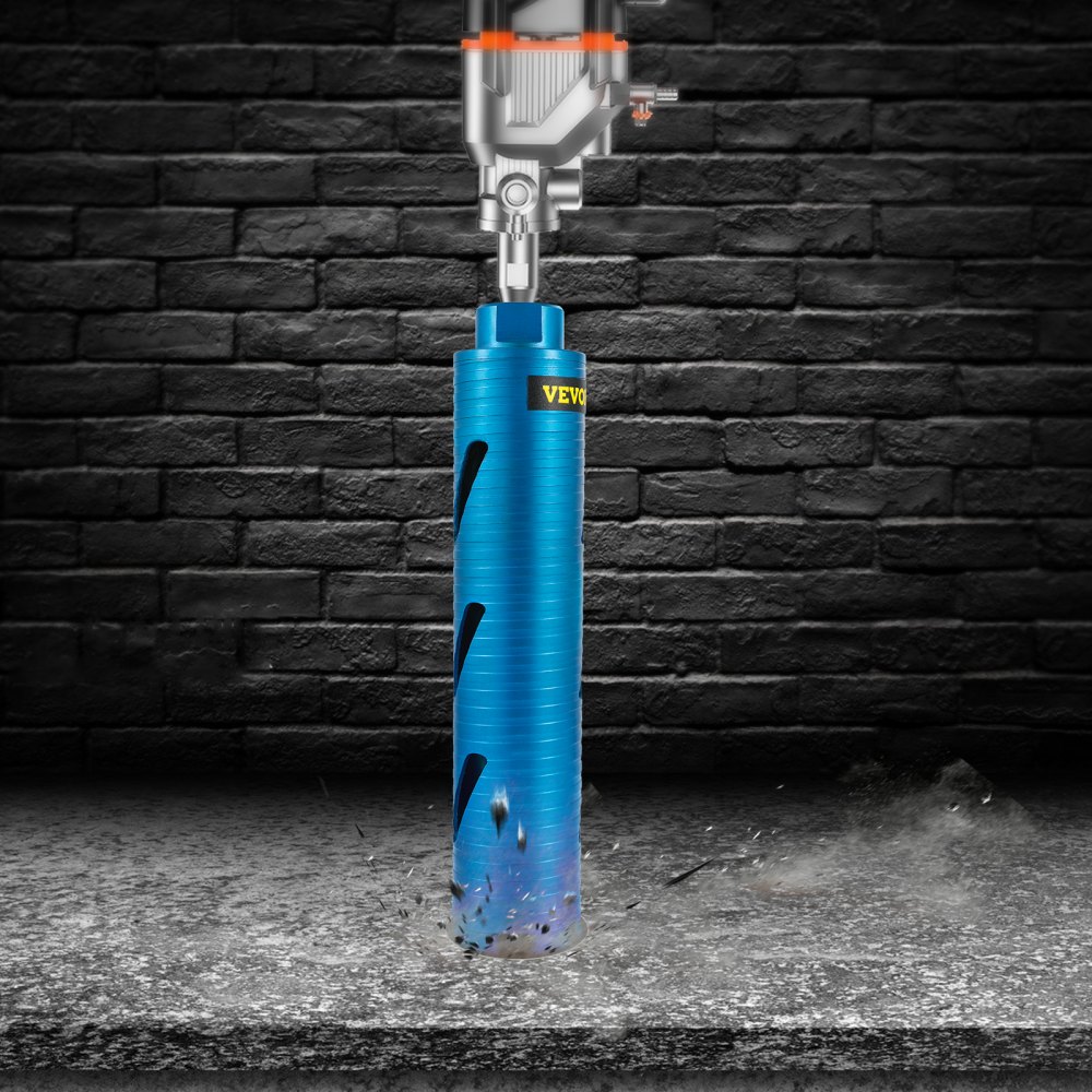 VEVOR Broca perforadora de núcleo, 2,5\"/63,5 mm de diámetro, 5/8\"-11 roscada, 9,5\"/241,3 mm de profundidad, herramienta de perforación en seco de diamante con broca piloto y hoja de 4,5\"