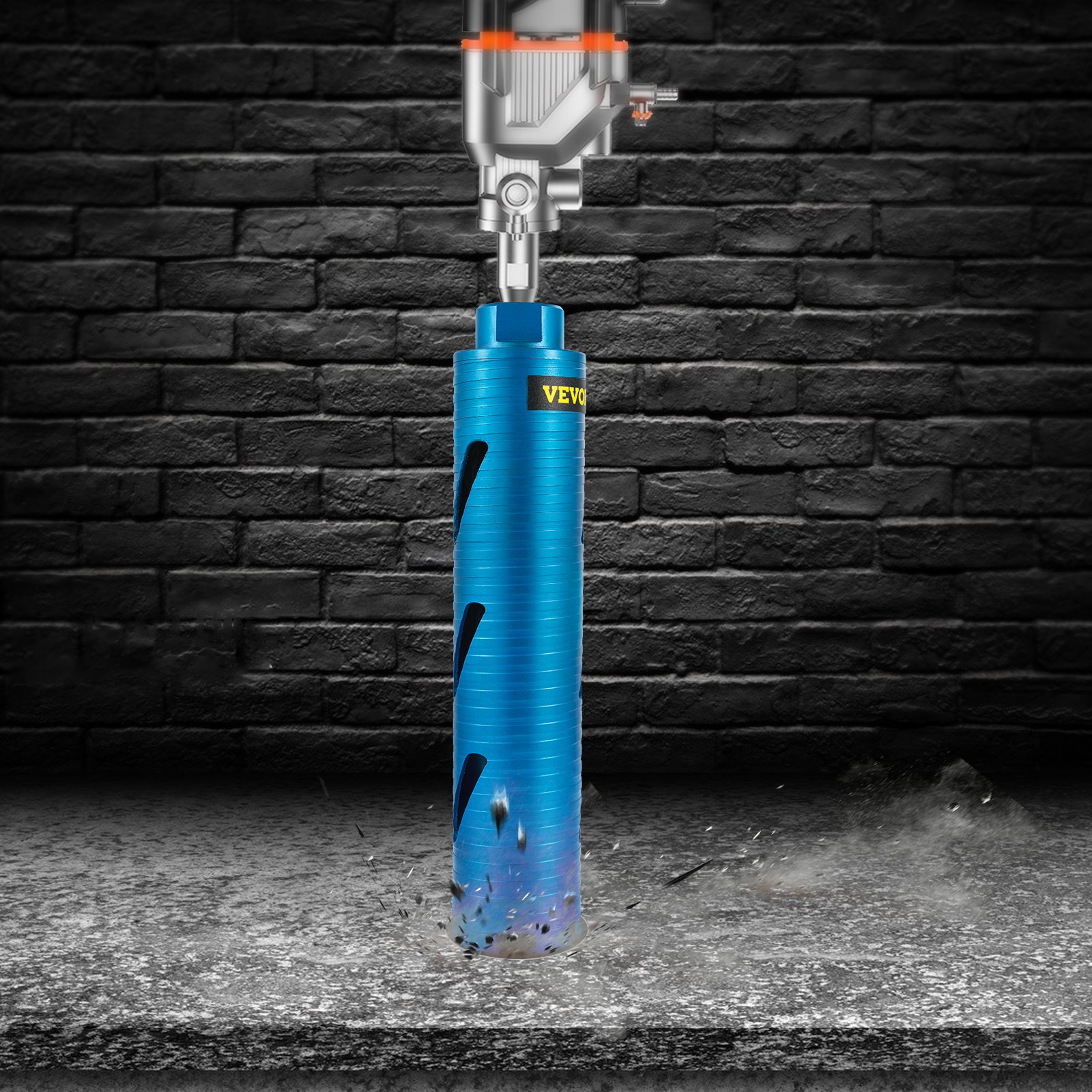 VEVOR Broca perforadora de núcleo, 2,5\"/63,5 mm de diámetro, 5/8\"-11 roscada, 9,5\"/241,3 mm de profundidad, herramienta de perforación en seco de diamante con broca piloto y hoja de 4,5\"
