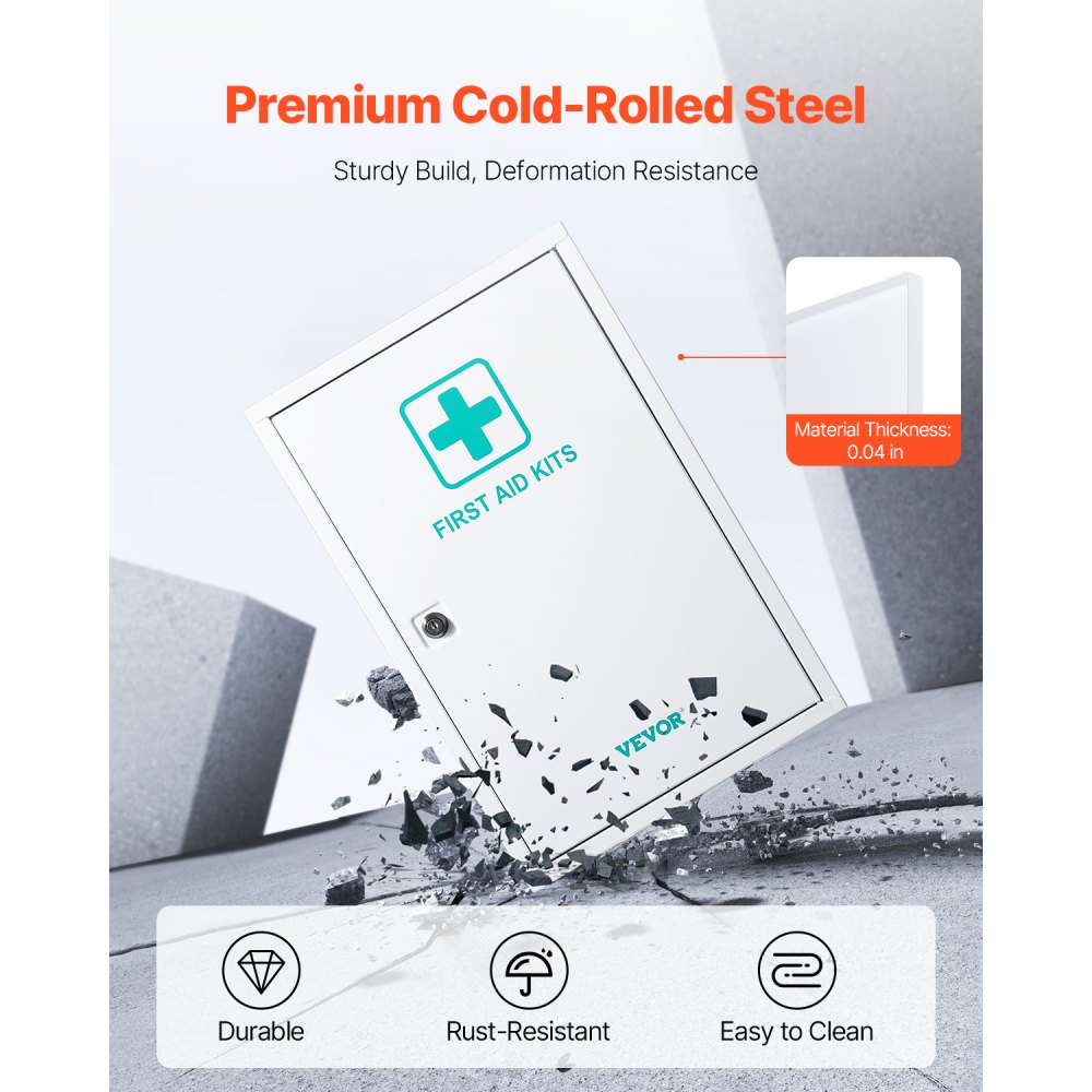 VEVOR Botiquín de Primeros Auxilios de 3 Estantes, Botiquín Grande Metálico Industrial de Emergencia 460 x 300 x 140 mm con 1000 Piezas de Suministros Médicos para Empresas y Lugares de Trabajo