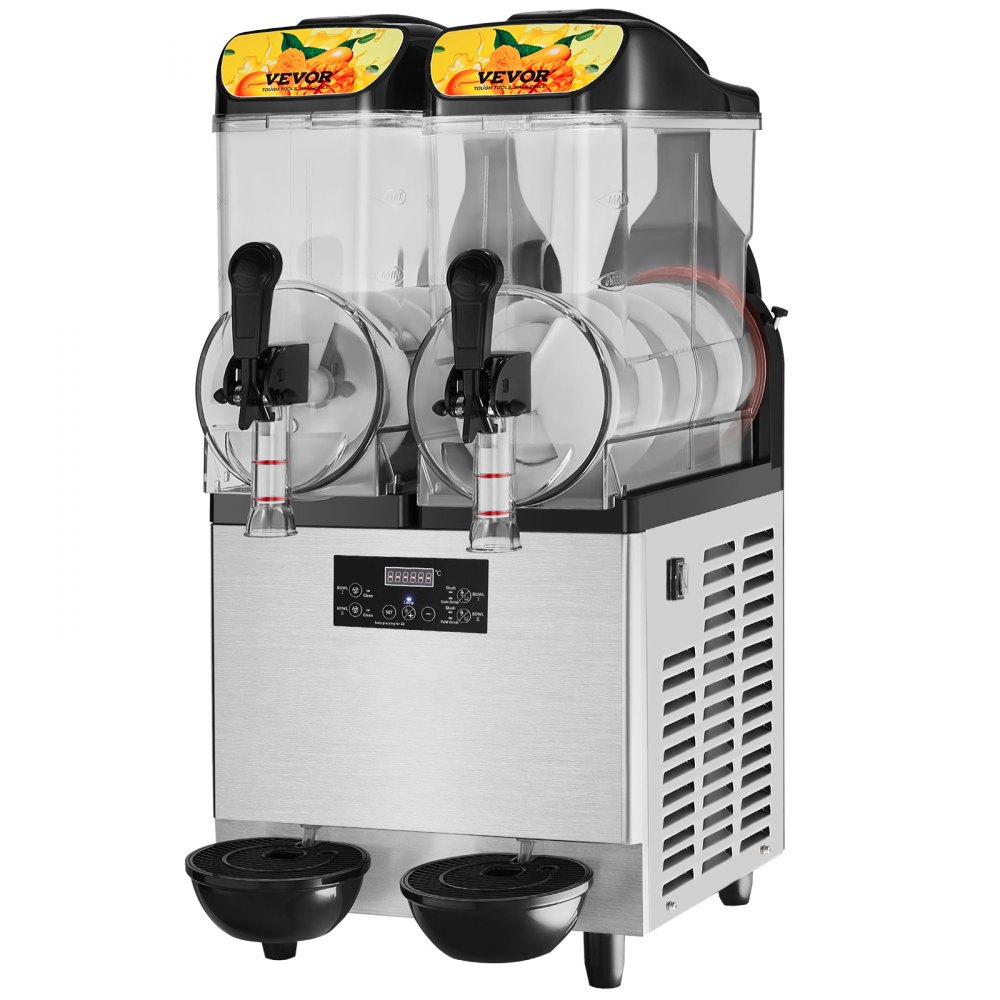 VEVOR Máquina de Granizados Comercial de 2 x 12 L 2 Tazones Máquina para Hacer Granizados de Bebidas Congeladas de Acero Inoxidable y PC con Panel de Control para Restaurantes Cafeterías Bares