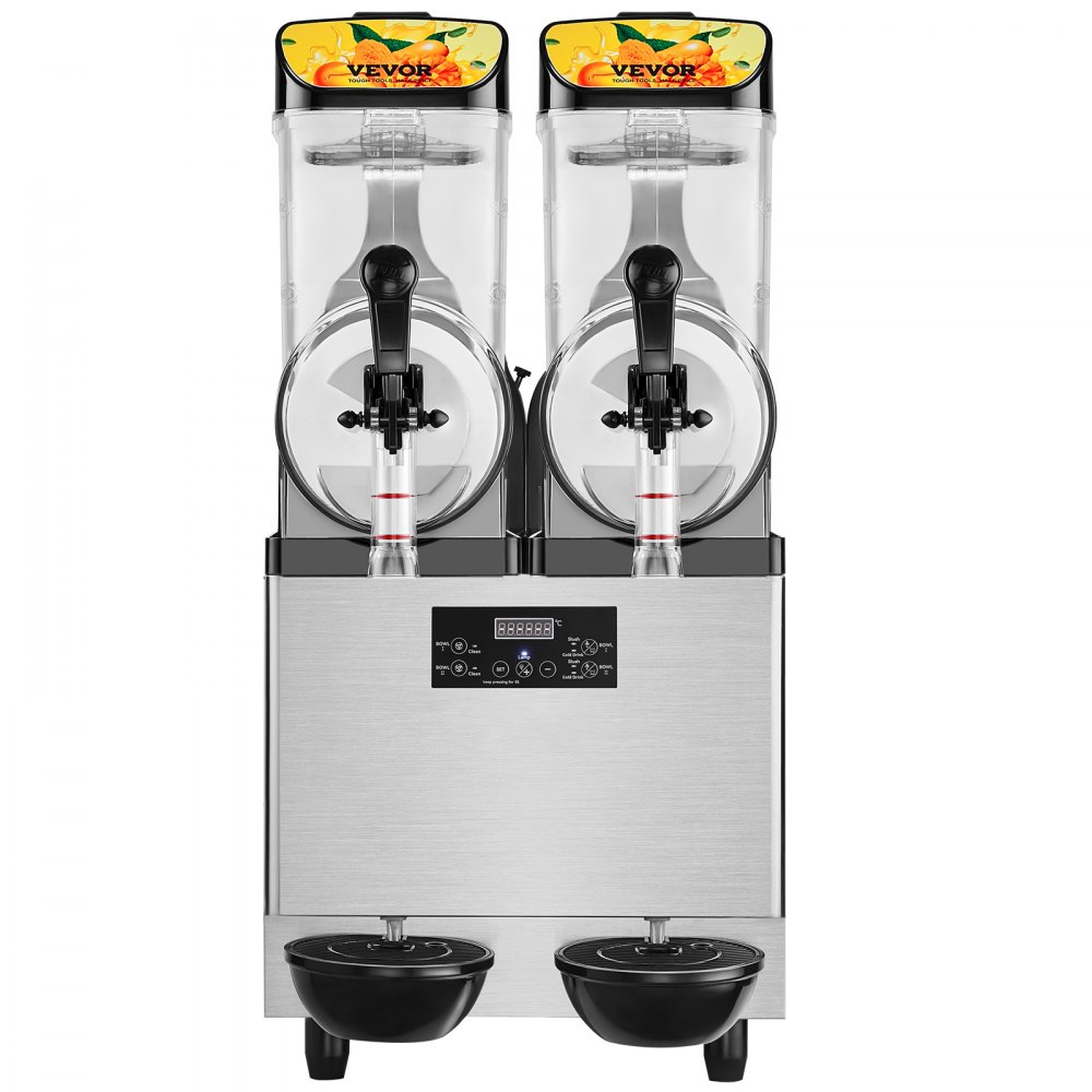 VEVOR Máquina de Granizados Comercial de 2 x 12 L 2 Tazones Máquina para Hacer Granizados de Bebidas Congeladas de Acero Inoxidable y PC con Panel de Control para Restaurantes Cafeterías Bares