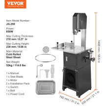 VEVOR Sierra de Cinta Eléctrica Comercial para Carne 850 W 792 x 535 x 1488 mm