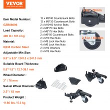 VEVOR Base Móvil Ajustable de Capacidad de 181,4 kg, Mínimo 241,3 x 241,3 mm