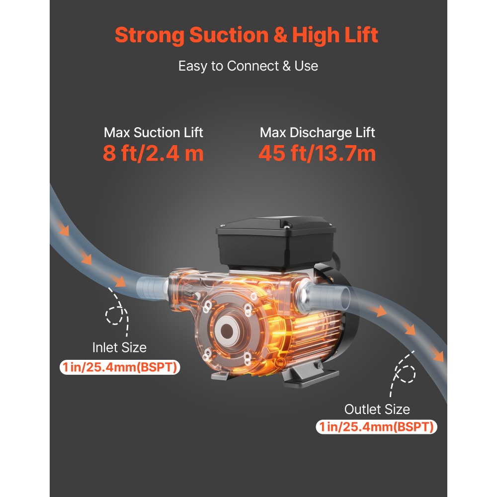VEVOR Fuel Transfer Pump 230V, 16 GPM 60 L/min, AC Electric Oil Transfer Pump for Diesel Kerosene Biodiesel, with Auto Fuel Nozzle & 2 Hoses, 45 ft/13.7 m Max Lift, for Vehicles, Construction Sites