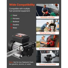 VEVOR Bomba de Transferencia de Combustible, 60 L/min, con Boquilla de Combustible Automática y 2 Mangueras, Elevación Máxima de 13,7 m, para Diésel, Queroseno y Biodiésel para Vehículos