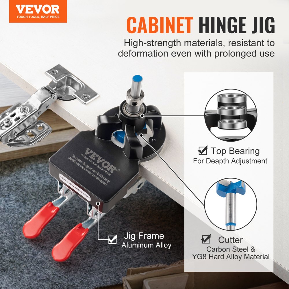 VEVOR Door Hinge Slot Finder 35 mm Door Hinge, 12-25 mm Hinge Thickness Range Door Hinge Template Jig, 10-15 mm Drilling Depth Woodworking Hole Opener, Positioning, Drilling, Slotting