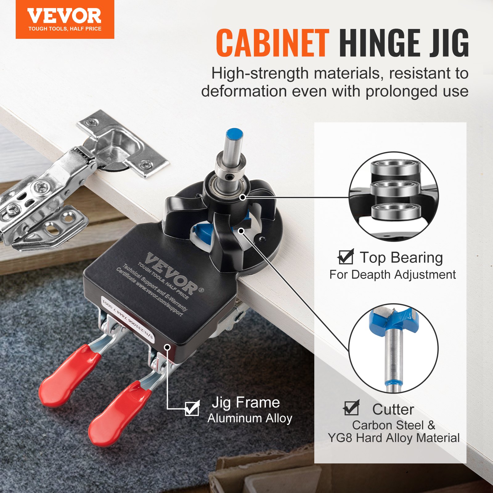 VEVOR Door Hinge Slot Finder 35 mm Door Hinge, 12-25 mm Hinge Thickness Range Door Hinge Template Jig, 10-15 mm Drilling Depth Woodworking Hole Opener, Positioning, Drilling, Slotting
