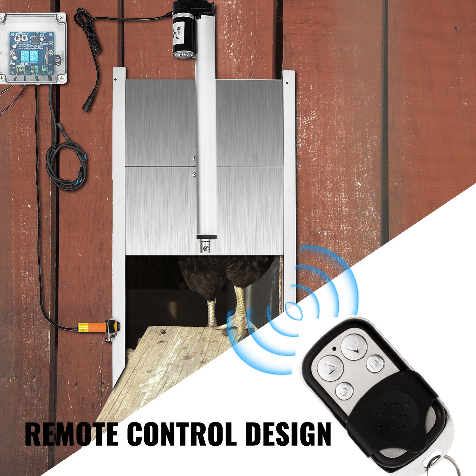 VEVOR Abridor de Puerta de Gallinero, Tamaño de 32 x 30 cm Puerta Automática para Gallinero de Control Remoto, Velocidad de Motor de 5 mm / s Abrepuertas de Gallo Patos Gallina con Sensor de Luz