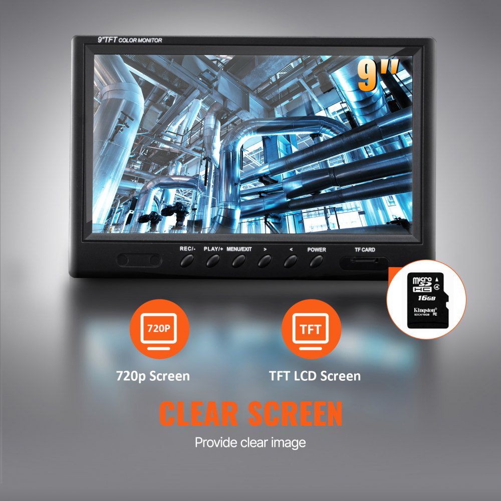 VEVOR Cámara Endoscópica de Drenaje Pantalla de 9" con IP68 Impermeable Batería de 4500mAh 12 LED Ajustable Cable de 120m Tarjeta SD de 16GB para Tubería de Alcantarillado Drenaje de Plomería en Hogar