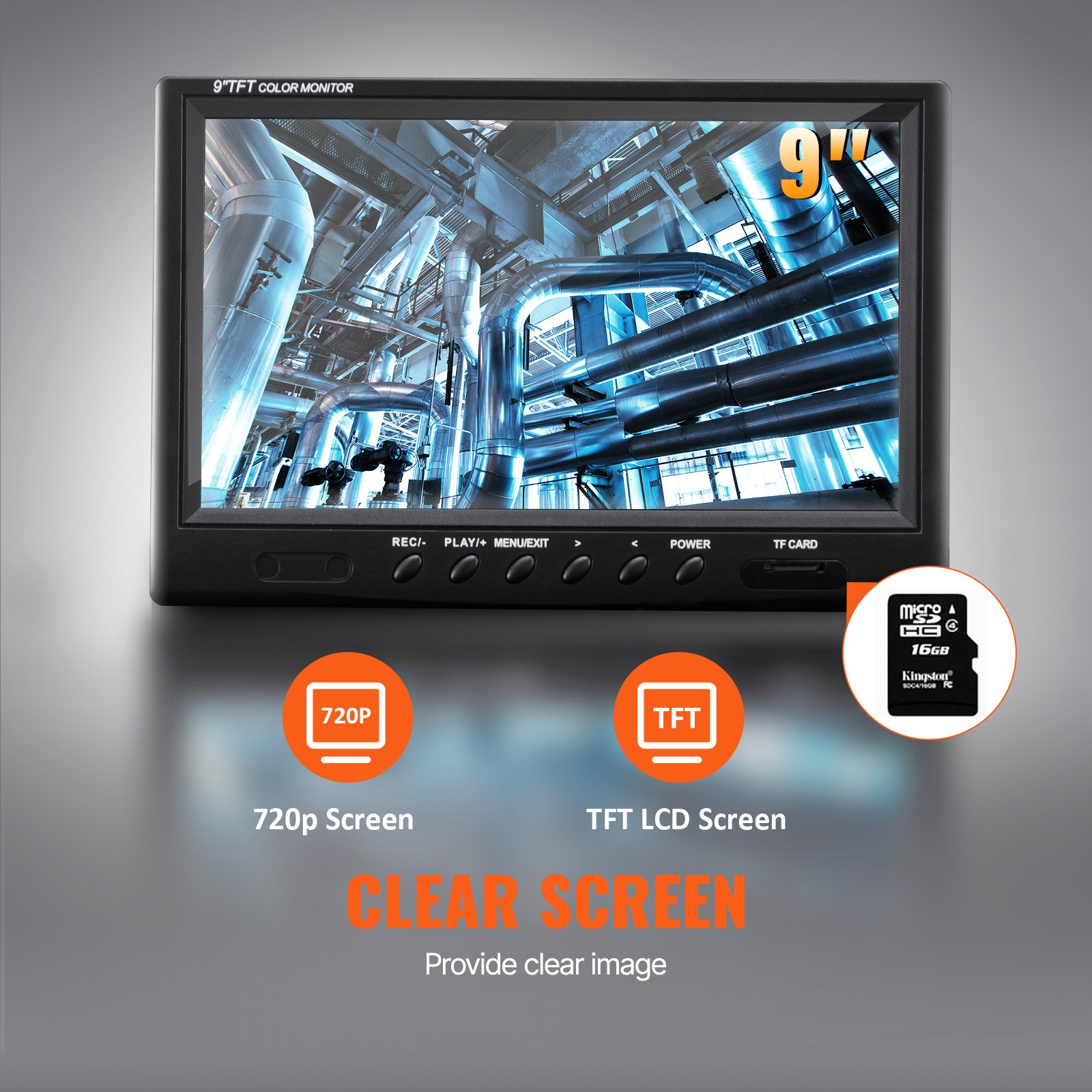 VEVOR Cámara Endoscópica de Drenaje Pantalla de 9" con IP68 Impermeable Batería de 4500mAh 12 LED Ajustable Cable de 120m Tarjeta SD de 16GB para Tubería de Alcantarillado Drenaje de Plomería en Hogar
