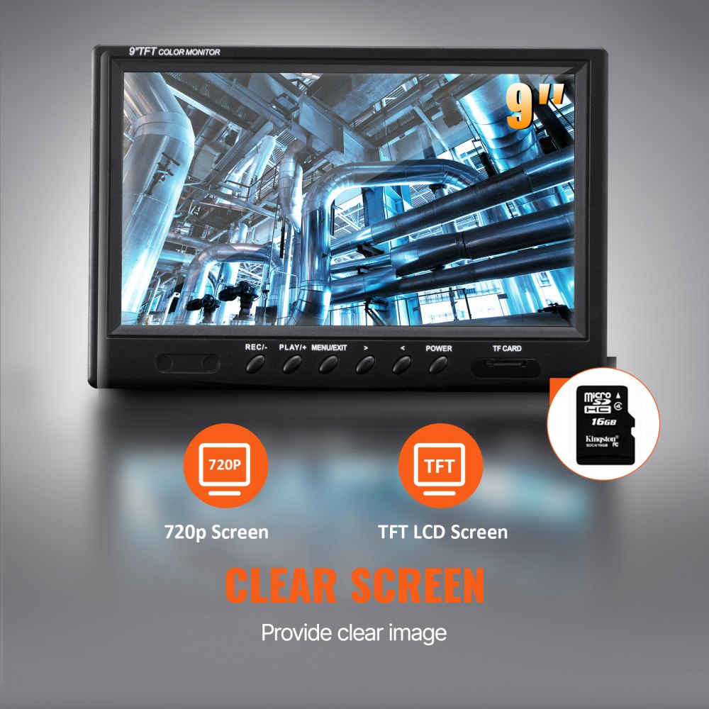 VEVOR Cámara Endoscópica de Drenaje Pantalla de 9" IP68 Impermeable Batería de 4500 mAh 12 LED Ajustable Cable de 91,5 m Tarjeta SD de 16GB para Tubería de Alcantarillado Drenaje de Plomería en Hogar