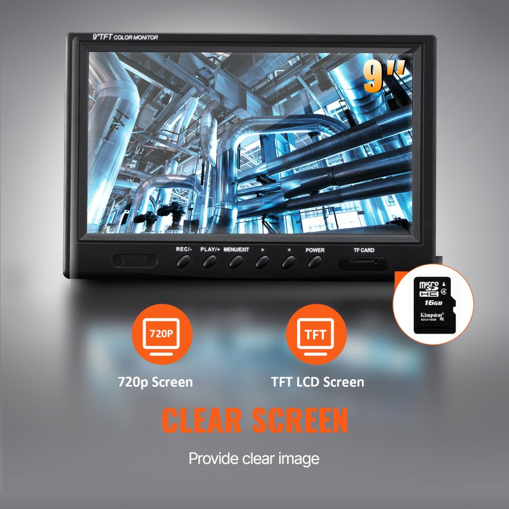 VEVOR Cámara Endoscópica de Drenaje Pantalla de 9" con IP68 Impermeable Batería de 4500 mAh 12 LED Ajustable Cable de 50m Tarjeta SD de 16GB para Tubería de Alcantarillado Drenaje de Plomería