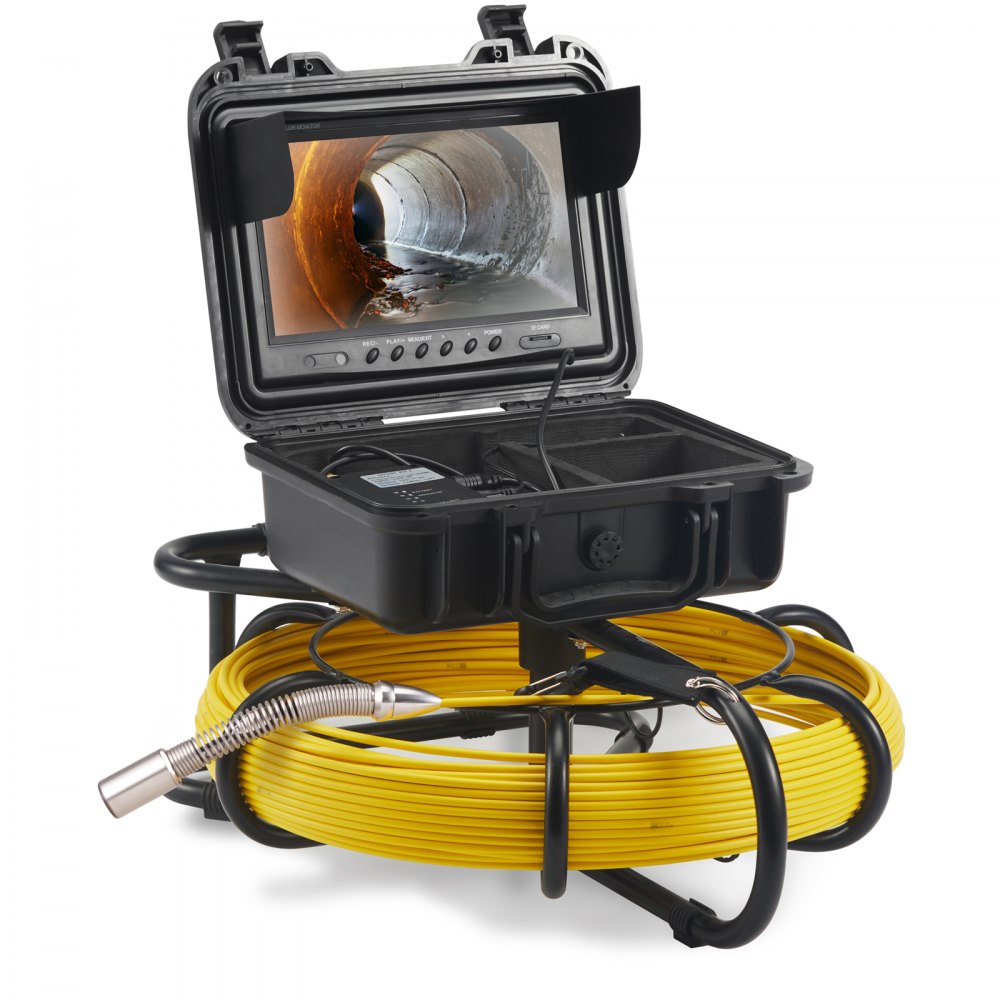 VEVOR Cámara Endoscópica de Drenaje Pantalla de 9" con IP68 Impermeable Batería de 4500 mAh 12 LED Ajustable Cable de 50m Tarjeta SD de 16GB para Tubería de Alcantarillado Drenaje de Plomería