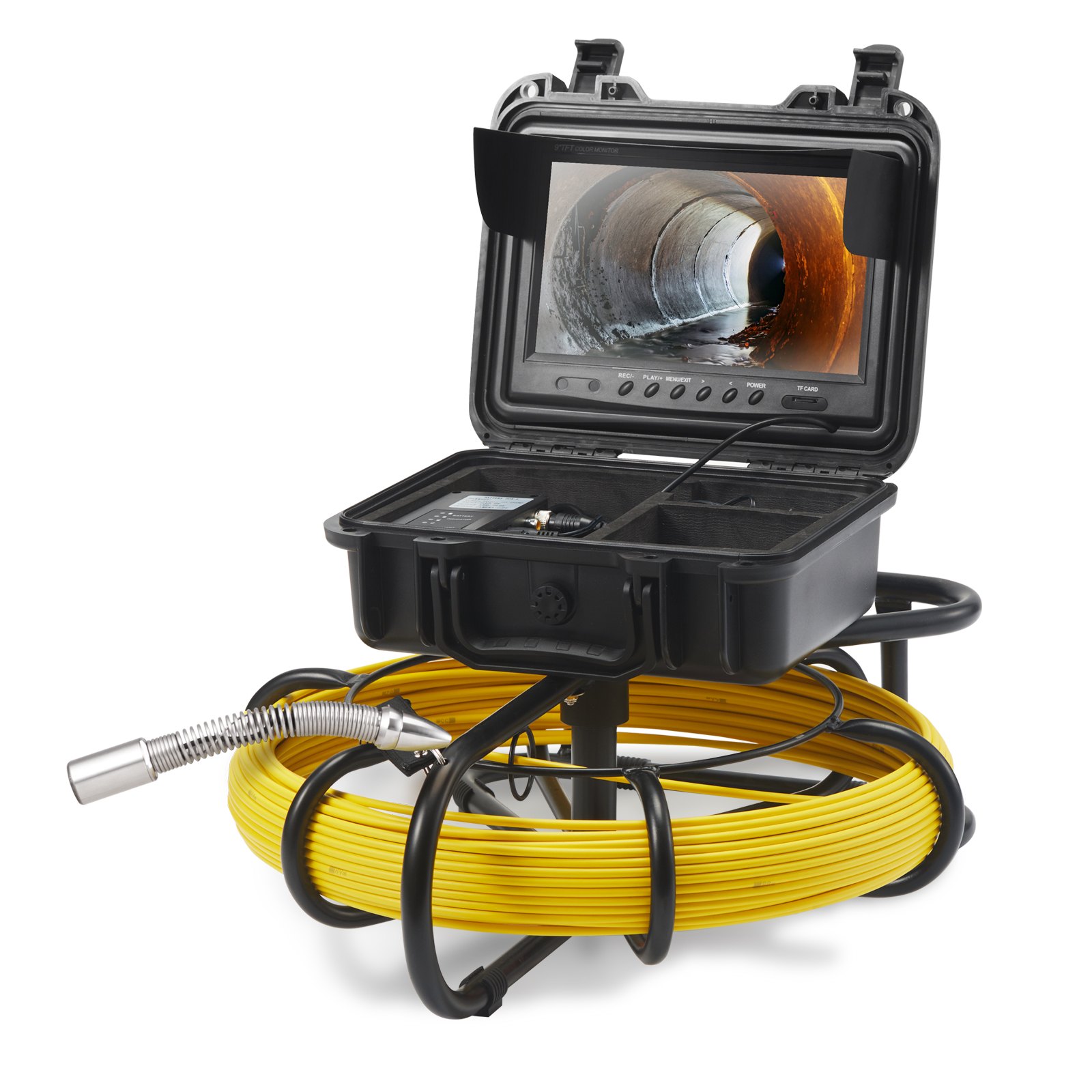 VEVOR Cámara Endoscópica de Drenaje Pantalla de 9" con IP68 Impermeable Batería de 4500 mAh 12 LED Ajustable Cable de 50m Tarjeta SD de 16GB para Tubería de Alcantarillado Drenaje de Plomería