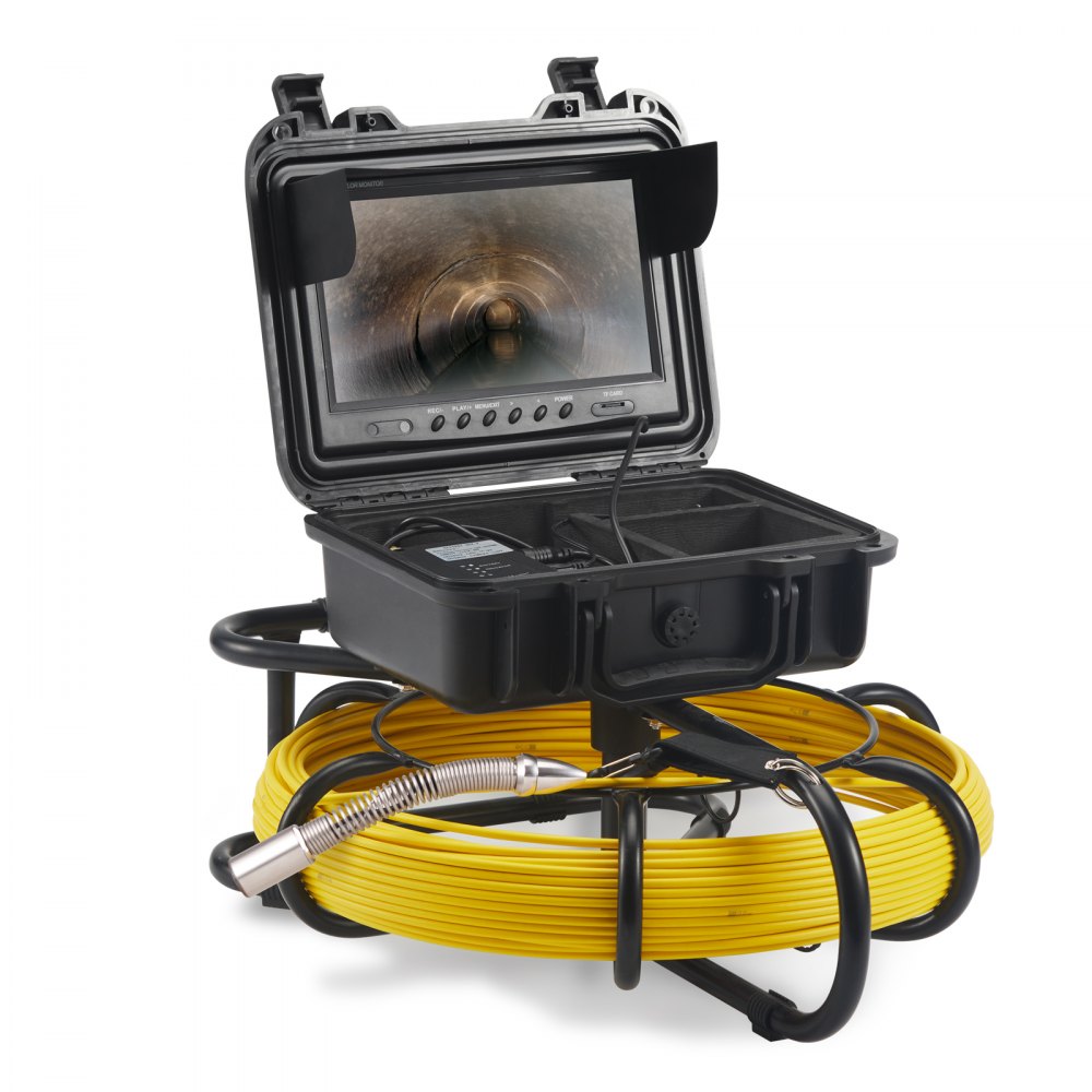 VEVOR Cámara Endoscópica de Drenaje Pantalla de 9" con IP68 Impermeable Batería de 4500 mAh 12 LED Ajustable Cable de 70m Tarjeta SD de 16GB para Tubería de Alcantarillado Drenaje de Plomería