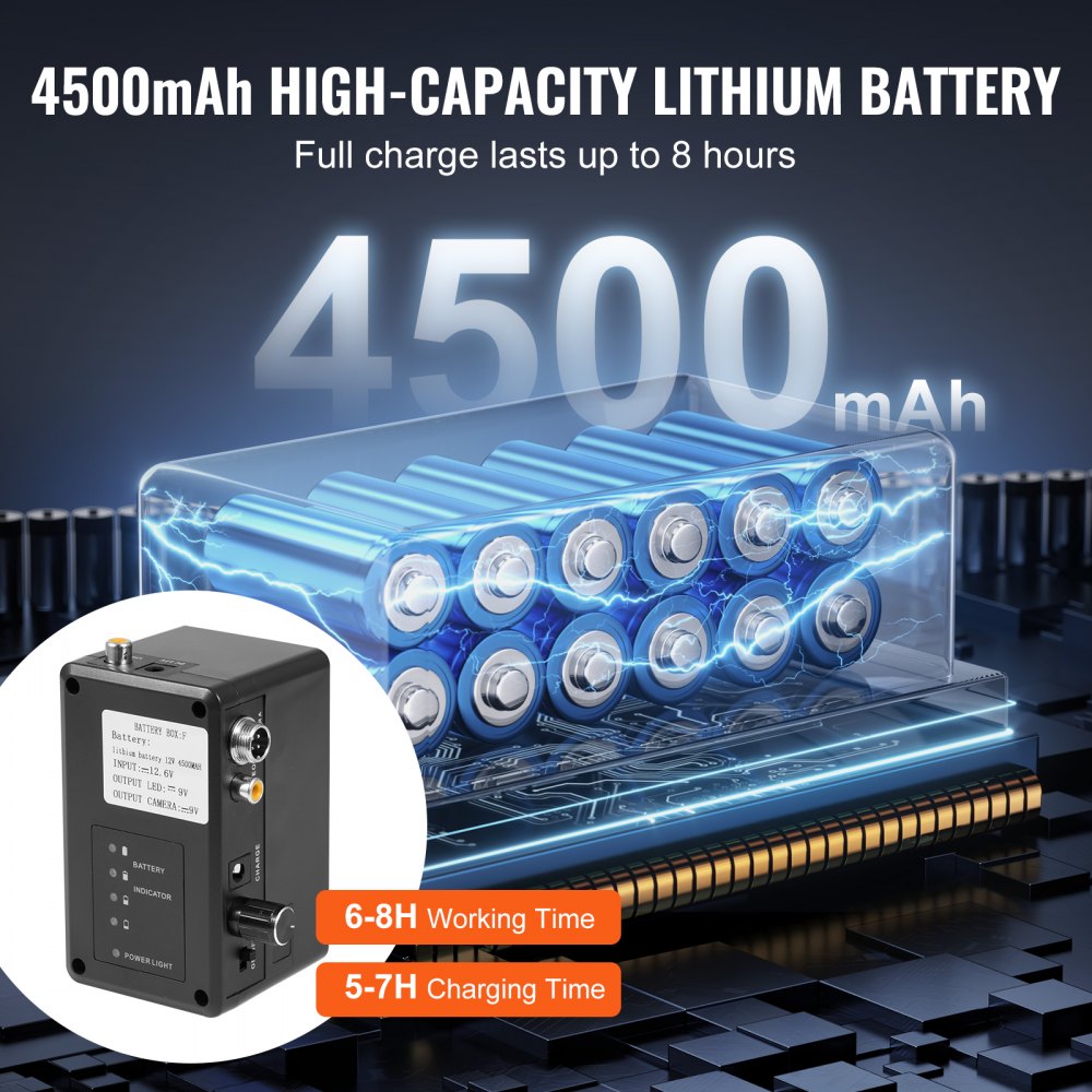 VEVOR Cámara de Alcantarillado, 50 m, Cámara de Inspección de Tuberías Autonivelante con Pantalla HD 1080P, Zoom 36X, con Luces, 12 LED, Tarjeta 32 GB, para Tuberías de Conductos, 303 x 303 x 260 mm