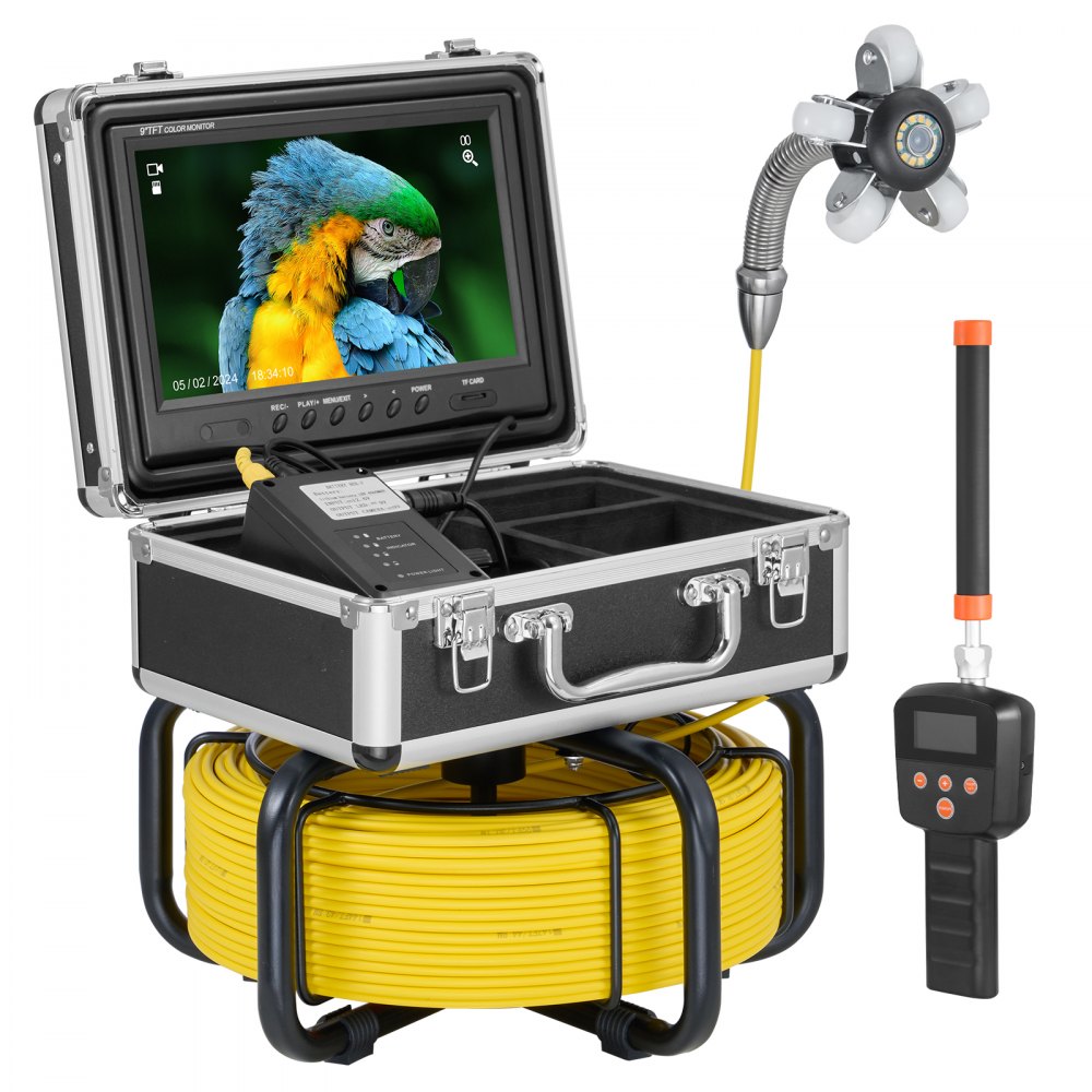 VEVOR sewer camera with 512 Hz locator, 30 m range, self-leveling pipe inspection camera with 9-inch 1080P HD screen, 36x zoom, pipe camera with 12 LEDs, 32 GB SD card, endoscope for sewer pipes