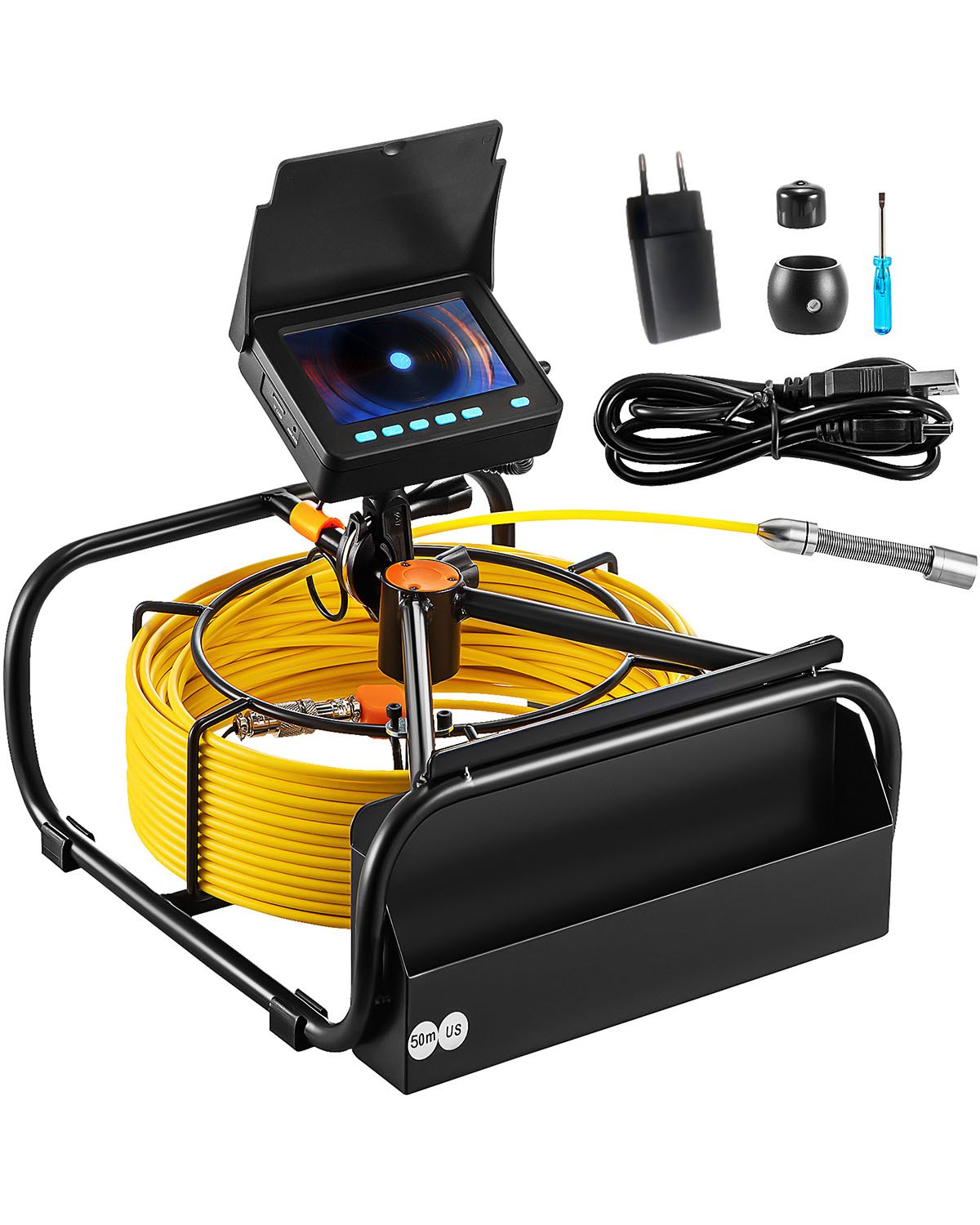 VEVOR Cámara de Alcantarillado, 50 m, Cámara de Inspección de Drenaje con Luces, 6 LED Ajustables, Tarjeta de 16 GB, Zoom 3X y Batería Recargable de Alta Capacidad de 8500 mAh, 335 x 283 x 130 mm