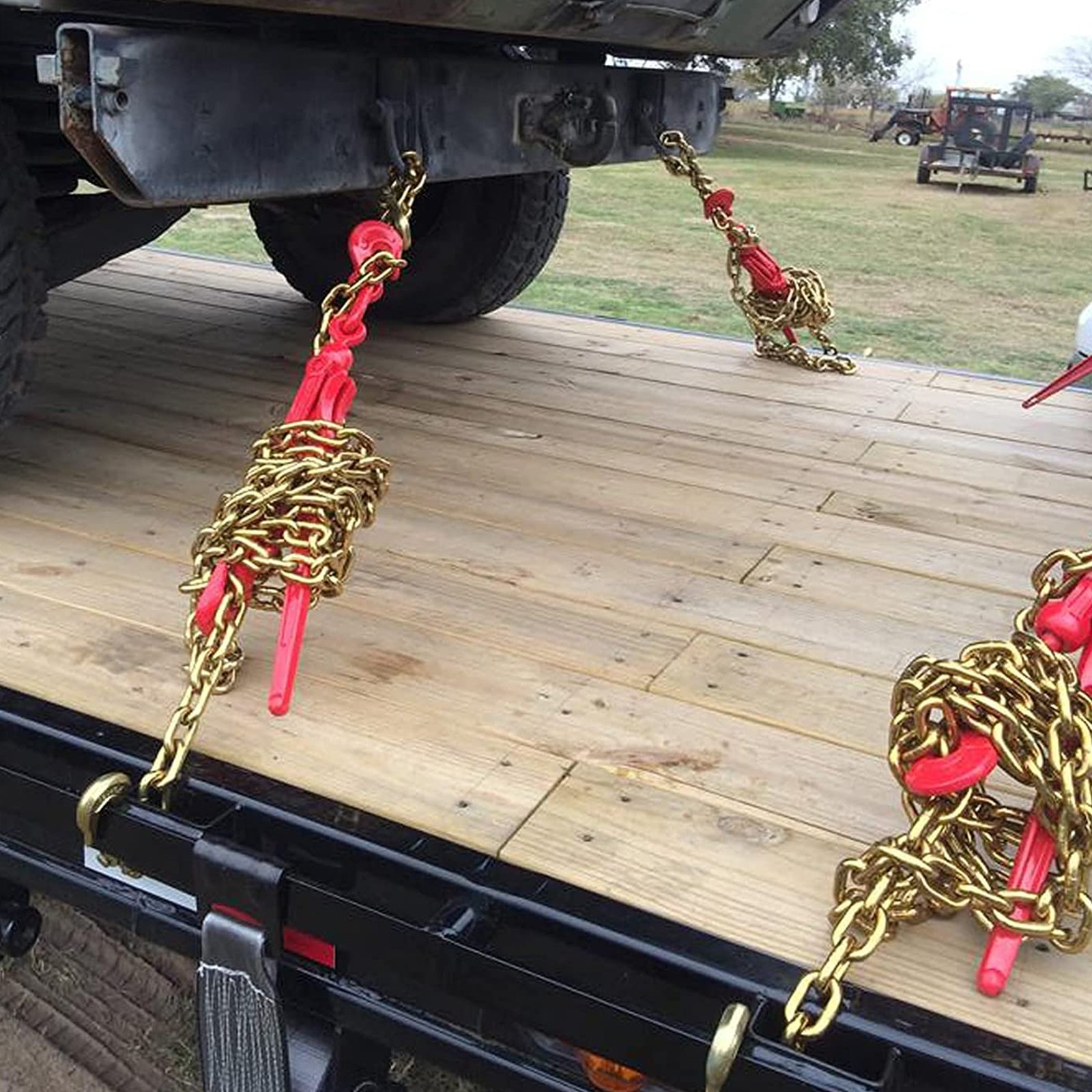 VEVOR 4 Piezas Dispositivo de sujeción de cadena 8 mm kit de amarre con trinquete con capacidad de carga de 3 T ganchos de sujeción de cadena longitud de 6,4 m G80 para transporte, remolque