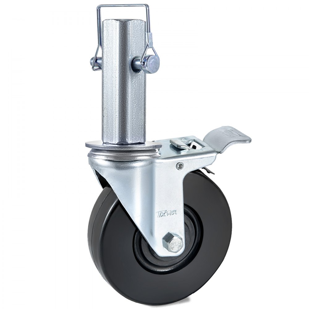 VEVOR Ruedas Giratorias de Poliuretano Núcleo de Hierro de 12,7 cm Ruedas Giratorias con Vástago Giratorio con Freno de Doble Bloqueo Pies Ajustables Capacidad de Carga de 200 kg por Rueda 4 Piezas