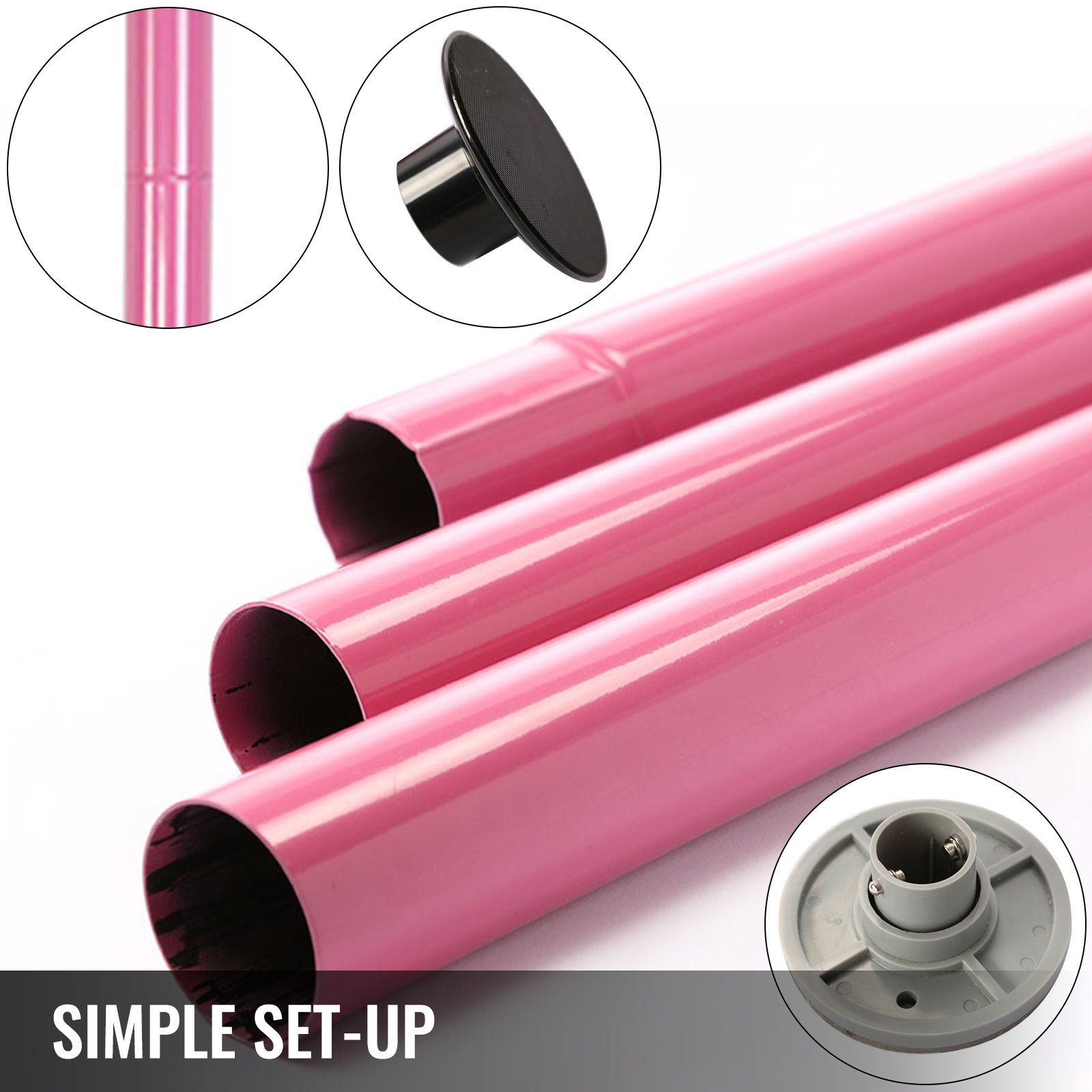 Barra con Mecanismo de Bloqueo de 50 mm Portátil para Pole Dance Striptease Exótico Fitness ROSA