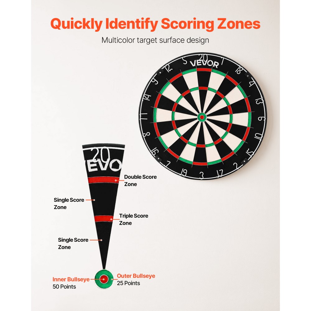 VEVOR Dart Board, High-Grade Self-Healing Sisal Fiber Dartboard with Staple-Free Bullseye, Blade Wire & Rotating Number Ring, 450mm Professional Dartboard for Home Party Game Room (Darts Not Included)