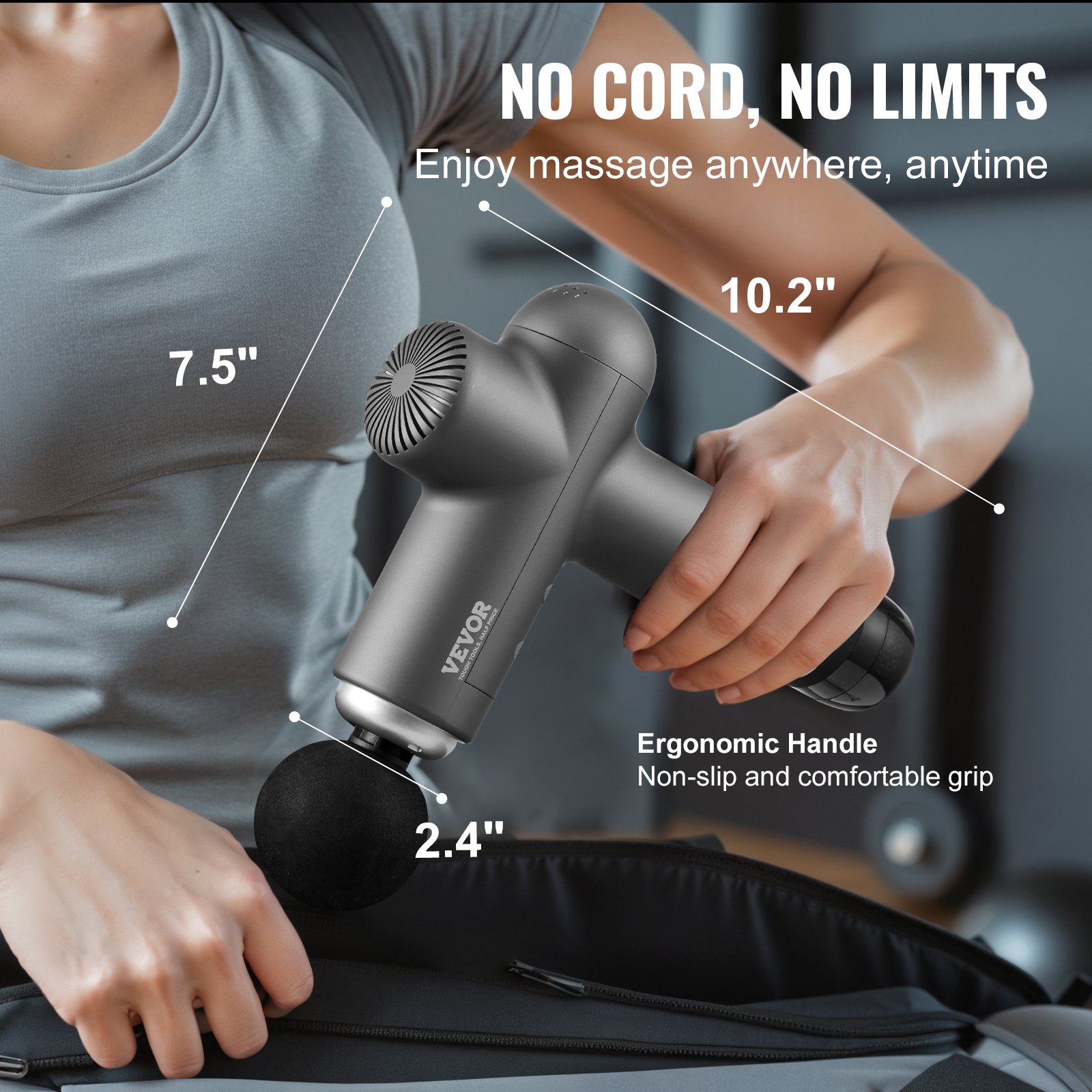 VEVOR Massage Gun, Massage Device for Athletes – with 8 speed levels and 6 massage heads, 24V batteries with 2500 mAh, electric handheld massage gun for pain relief and muscle relaxation