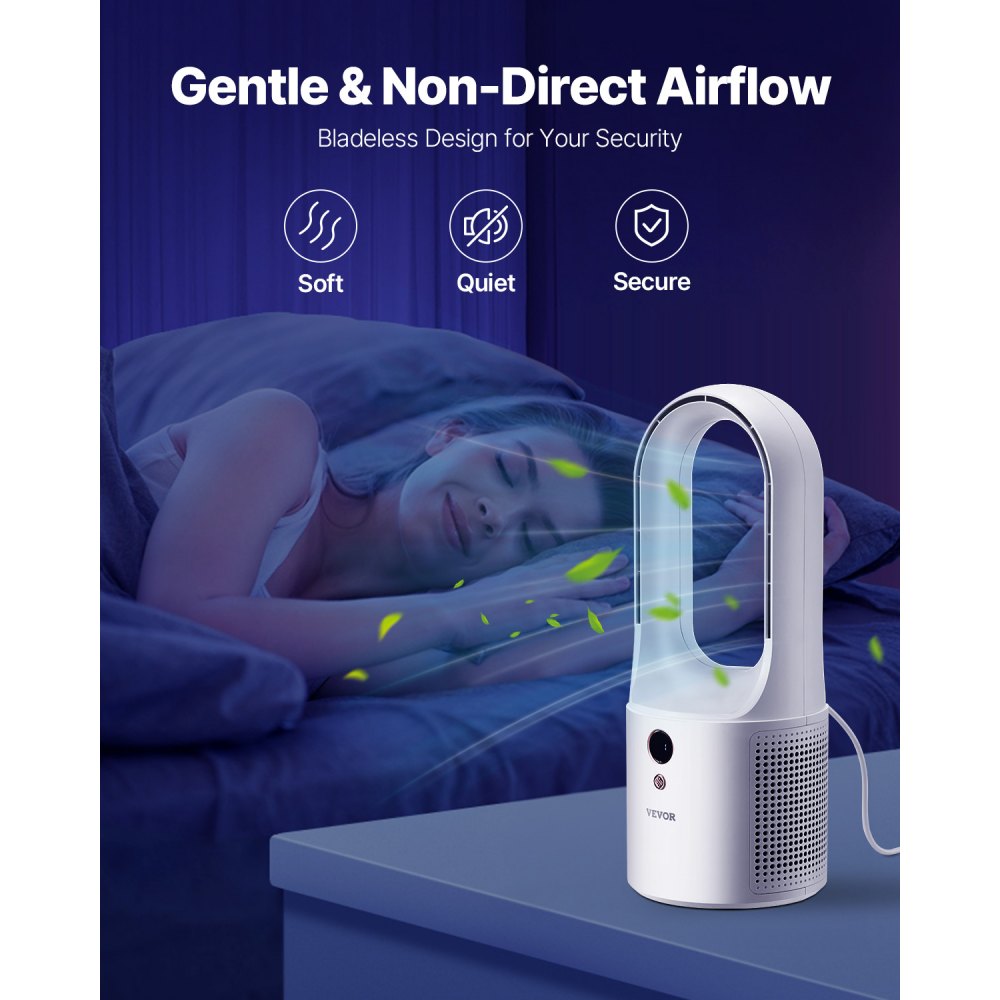 VEVOR Ventilador de Escritorio sin Aspas, Torre Pequeño de Enfriamiento Silencioso USB de 6 Velocidades con Control de Botón, Fácil de Limpiar, para Dormitorio, Oficina, Hogar, 135 x 135 x 330 mm