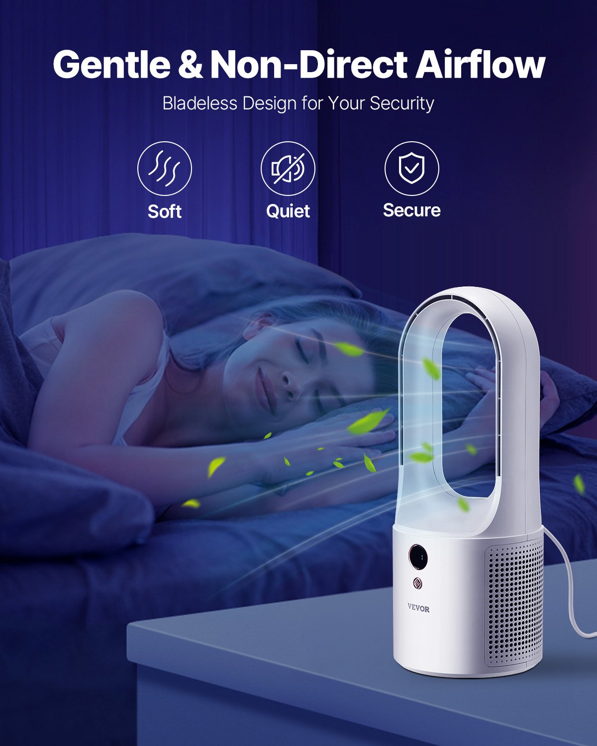 VEVOR Ventilador de Escritorio sin Aspas, Torre Pequeño de Enfriamiento Silencioso USB de 6 Velocidades con Control de Botón, Fácil de Limpiar, para Dormitorio, Oficina, Hogar, 135 x 135 x 330 mm