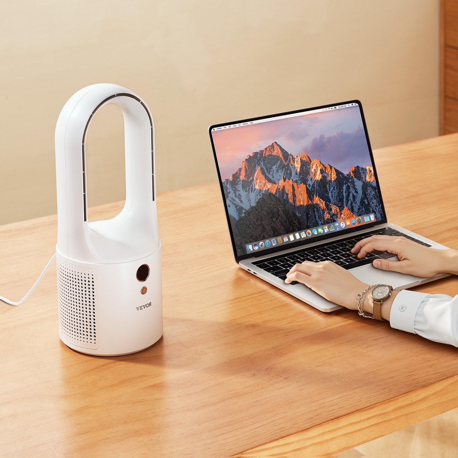 VEVOR Ventilador de Escritorio sin Aspas, Torre Pequeño de Enfriamiento Silencioso USB de 6 Velocidades con Control de Botón, Fácil de Limpiar, para Dormitorio, Oficina, Hogar, 135 x 135 x 330 mm