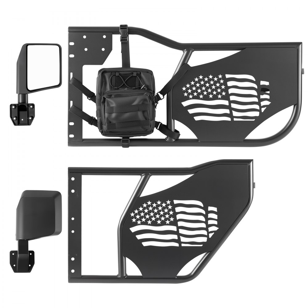 VEVOR Puerta Tubular Compatibles con Jeep Wrangler JK Unlimited 2007-2018, 4 Puertas de Tubo Delanteras y Traseras de Acero con Espejos Laterales Bolsa de Almacenamiento Almohadillas de Goma Pestillos