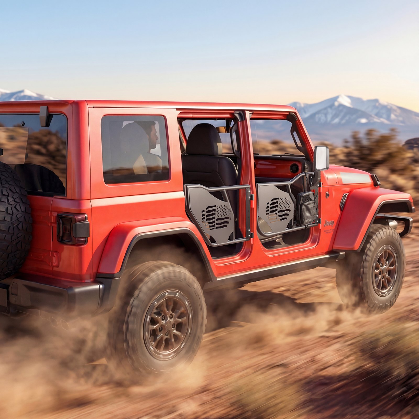 VEVOR Puerta Tubular Compatibles con Jeep Wrangler JK Unlimited 2007-2018, 4 Puertas de Tubo Delanteras y Traseras de Acero con Espejos Laterales Bolsa de Almacenamiento Almohadillas de Goma Pestillos